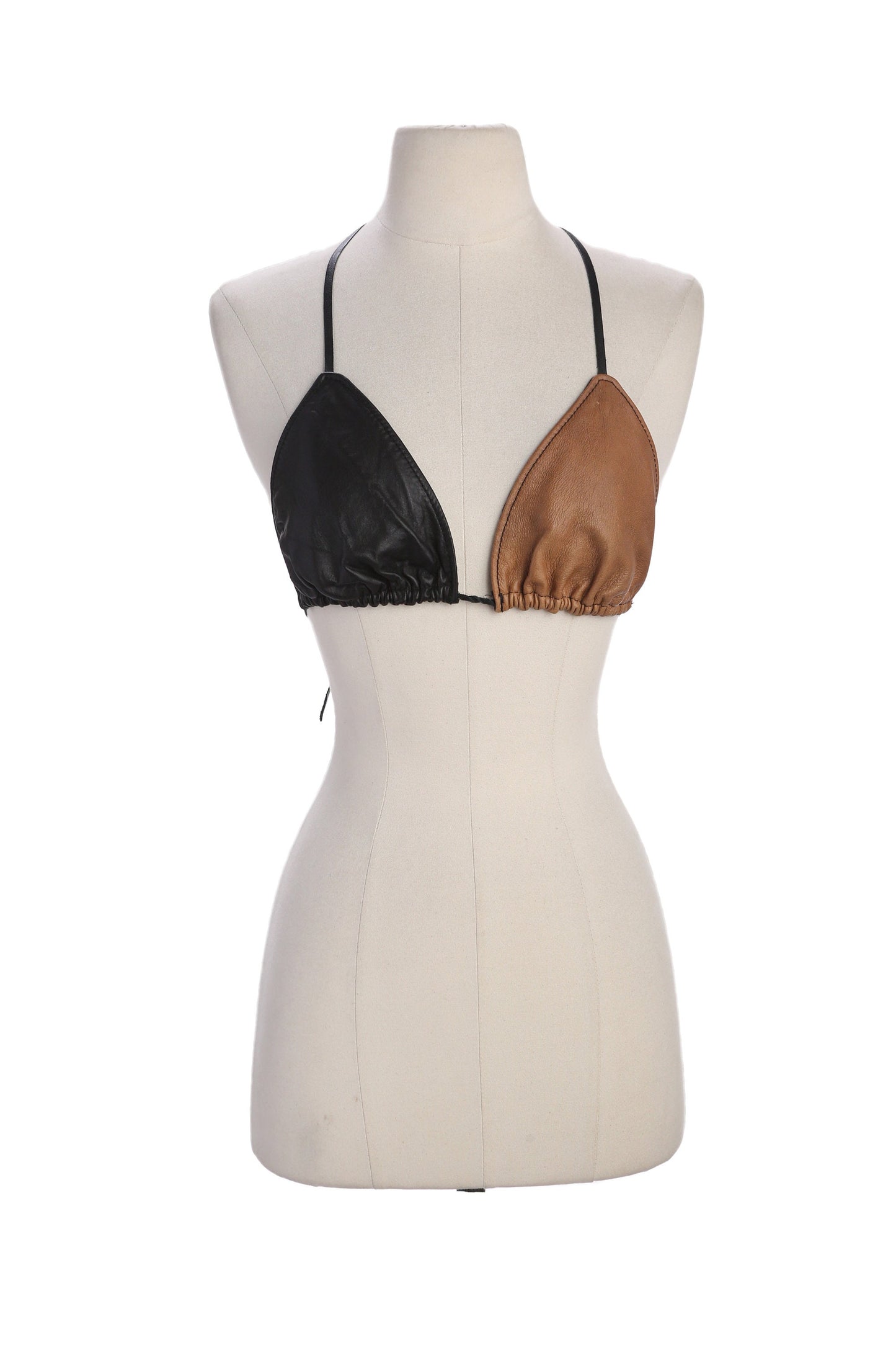 Women Two Tone Leather Bikini Top - Y2K