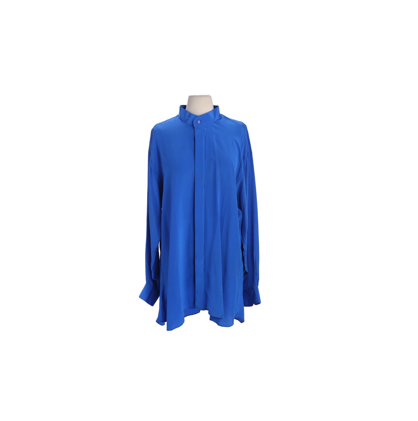 Vintage Men Blue Silk Long Sleeve Shirt