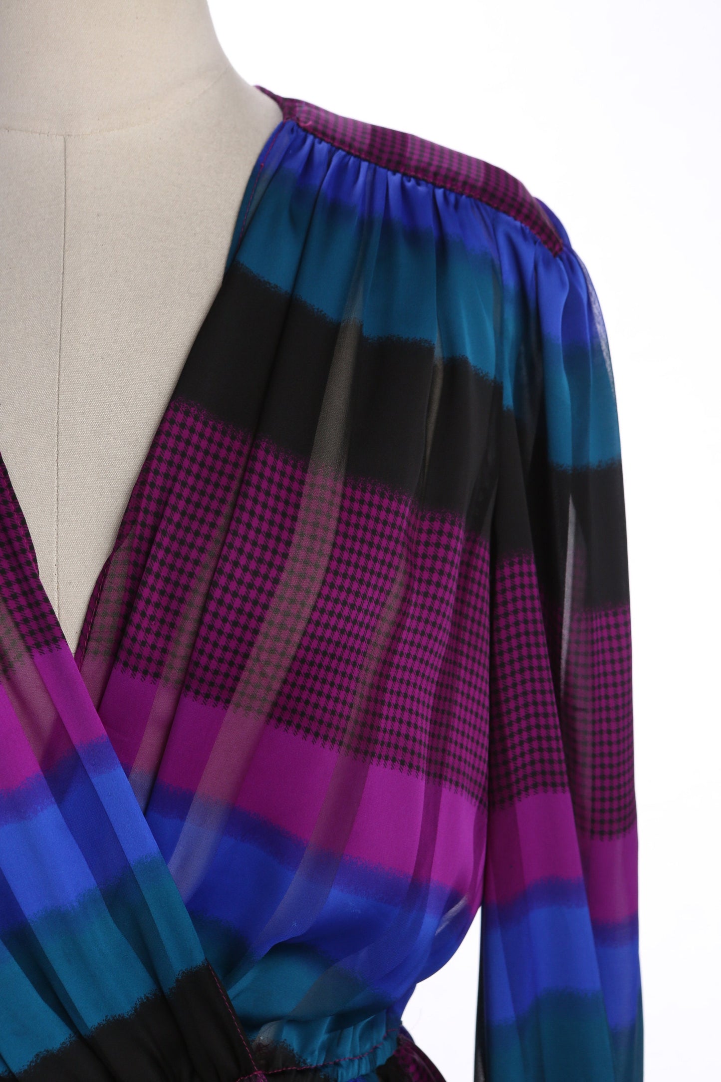 80s Women Evening Polyester Long Sleeve Multicolor Striped Pattern evening Dress
