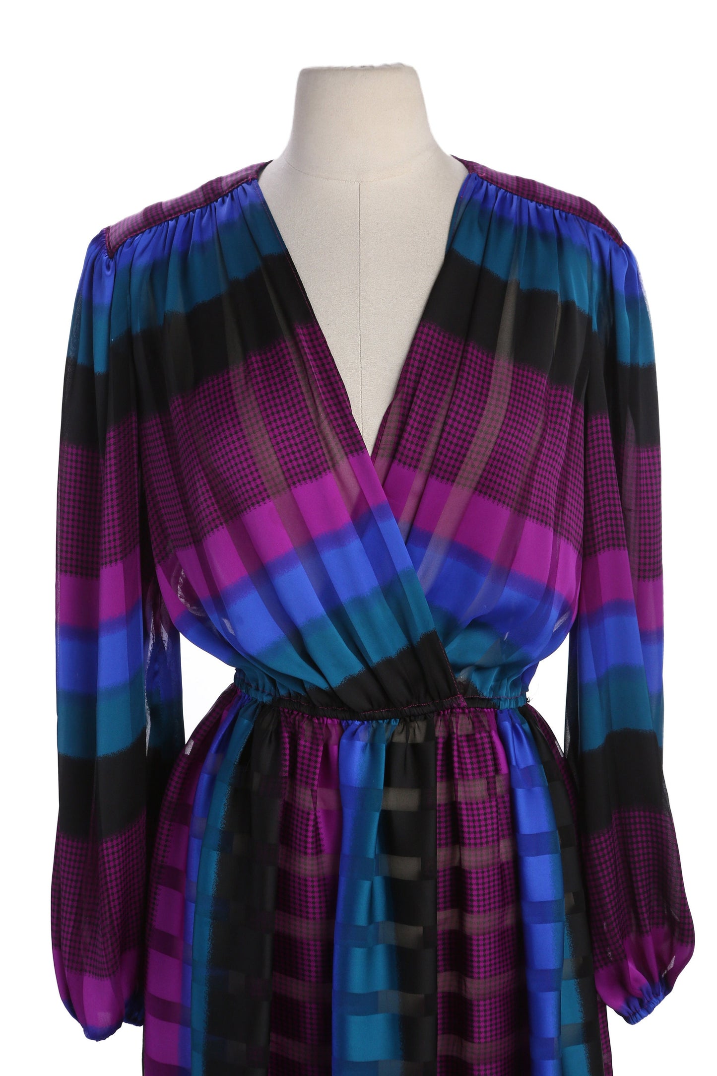 80s Women Evening Polyester Long Sleeve Multicolor Striped Pattern evening Dress