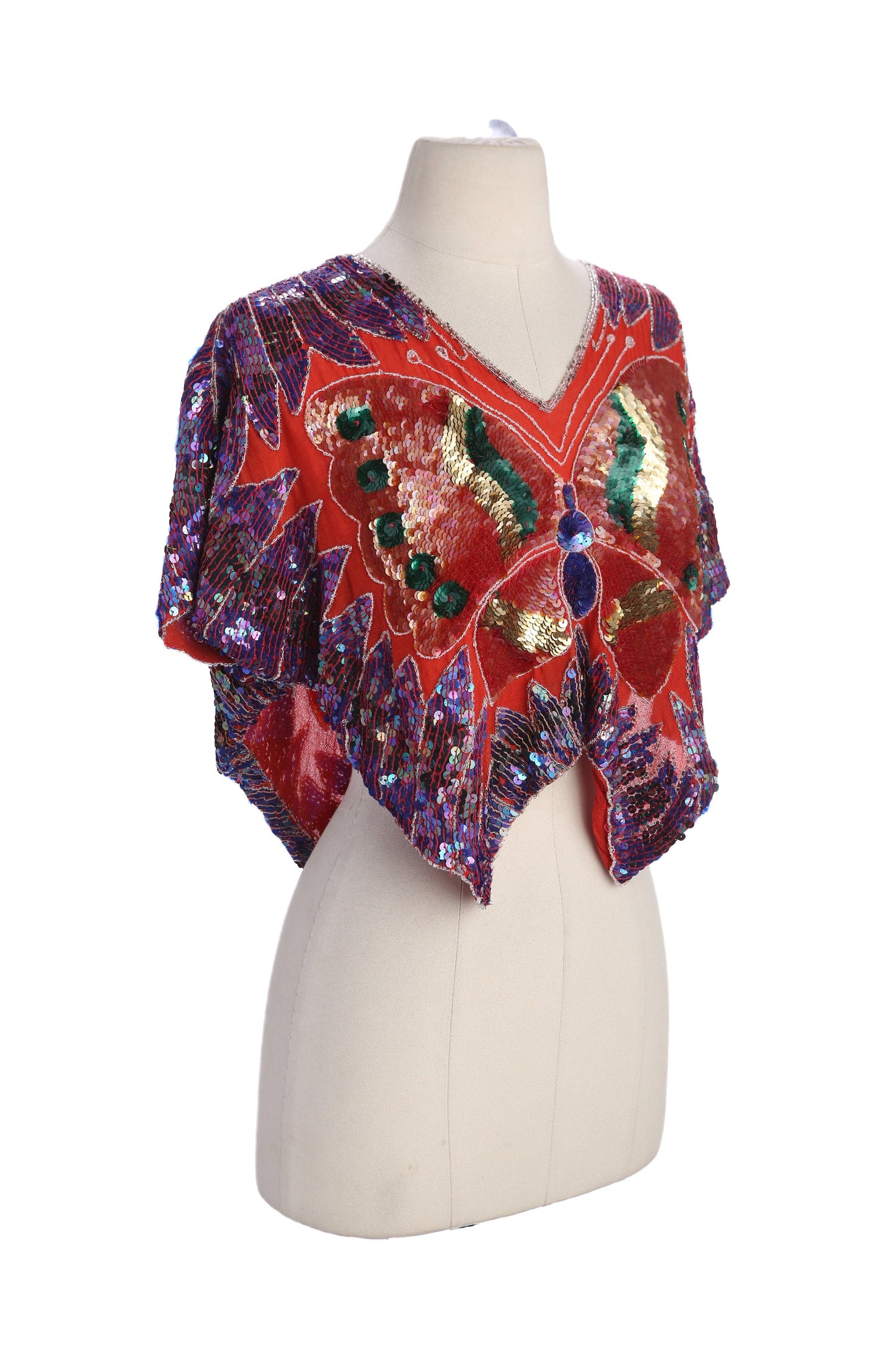 Vintage Women Butterfly Design Sequin Top - Made in India
