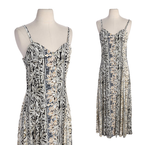 90s Women Floral Print White Sleeveless Rayon Dress by Eminance - Made in USA