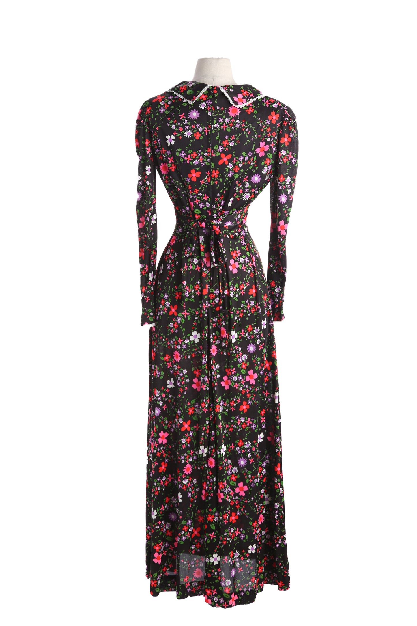 70s Floral Print Dress Long Sleeve with Squared Collar