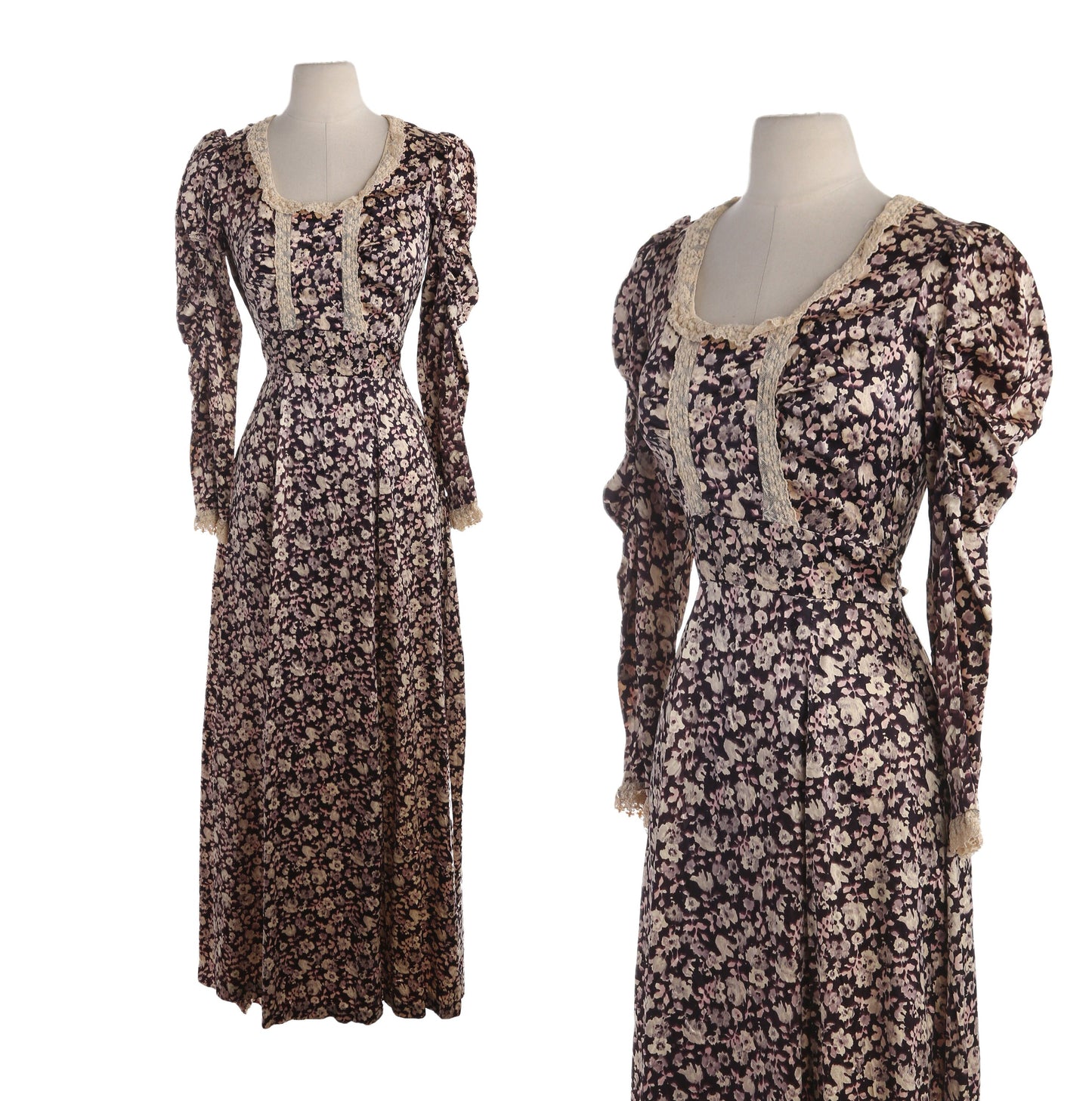 Vintage Brown Floral Print Prairie Dress