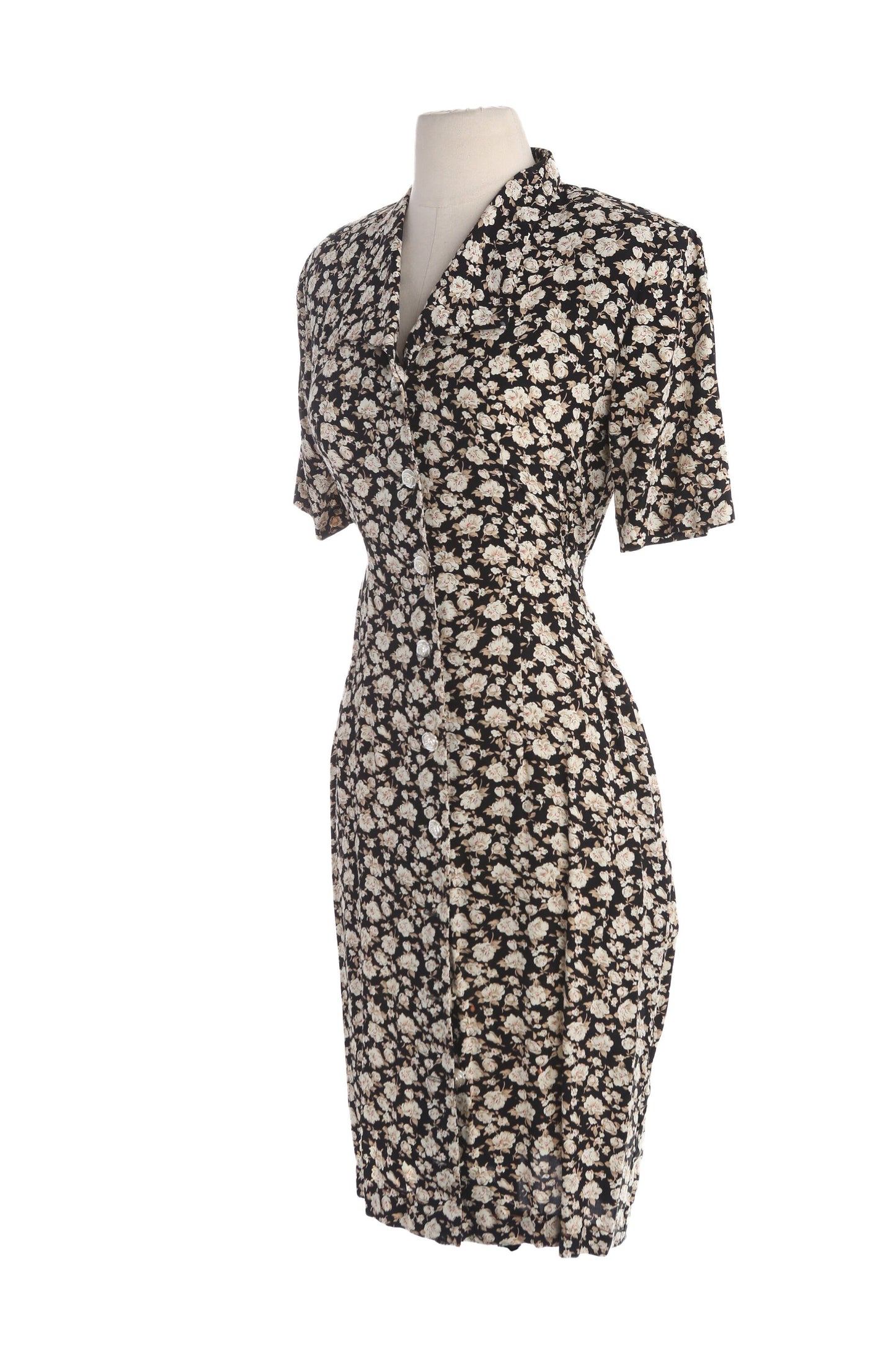 90s Floral Print Black Casual Dress