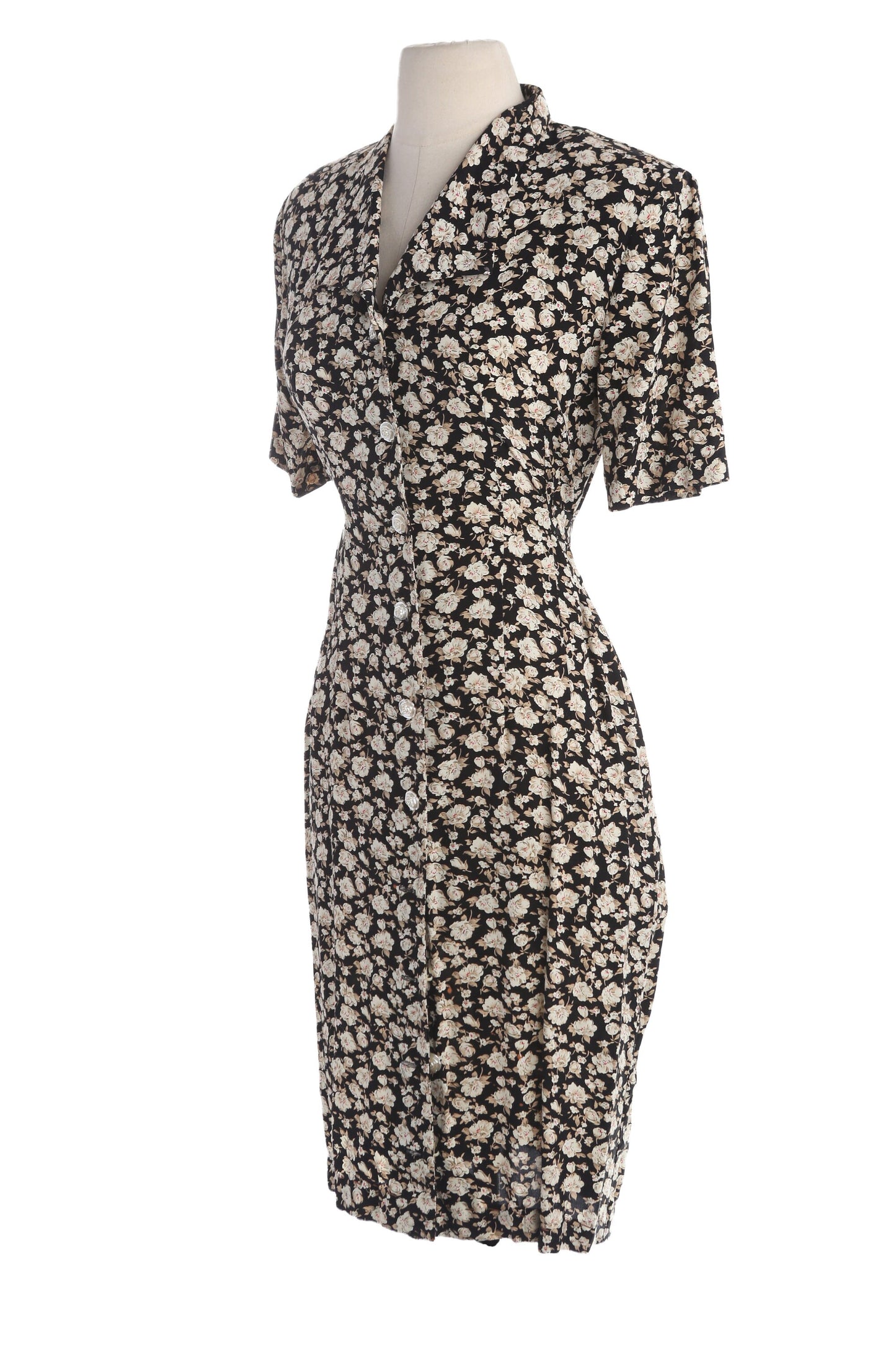 90s Floral Print Black Casual Dress