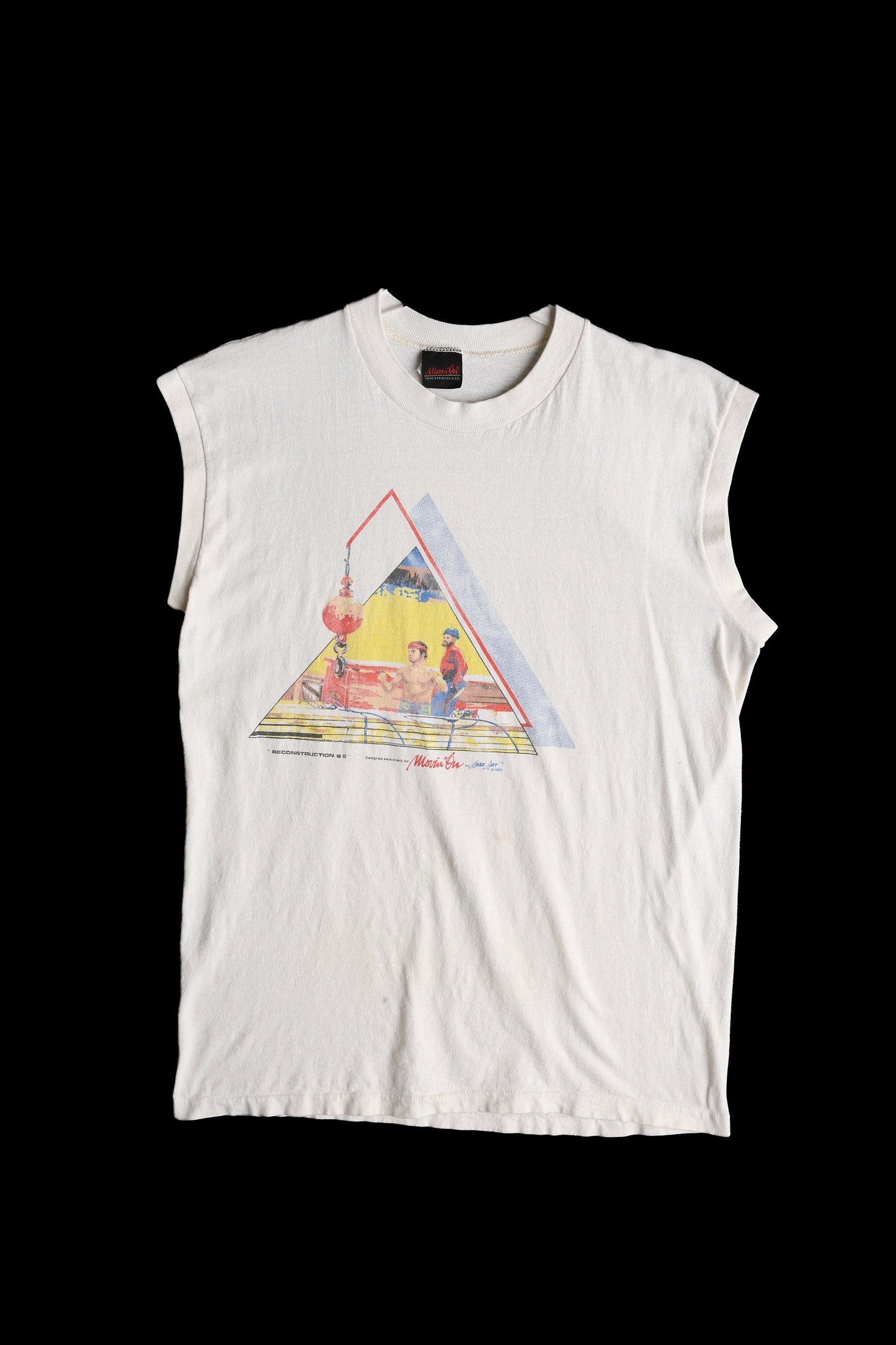 Vintage White Sleeveless Graphic T-shirt - Estimated Era 1970's - 1980's