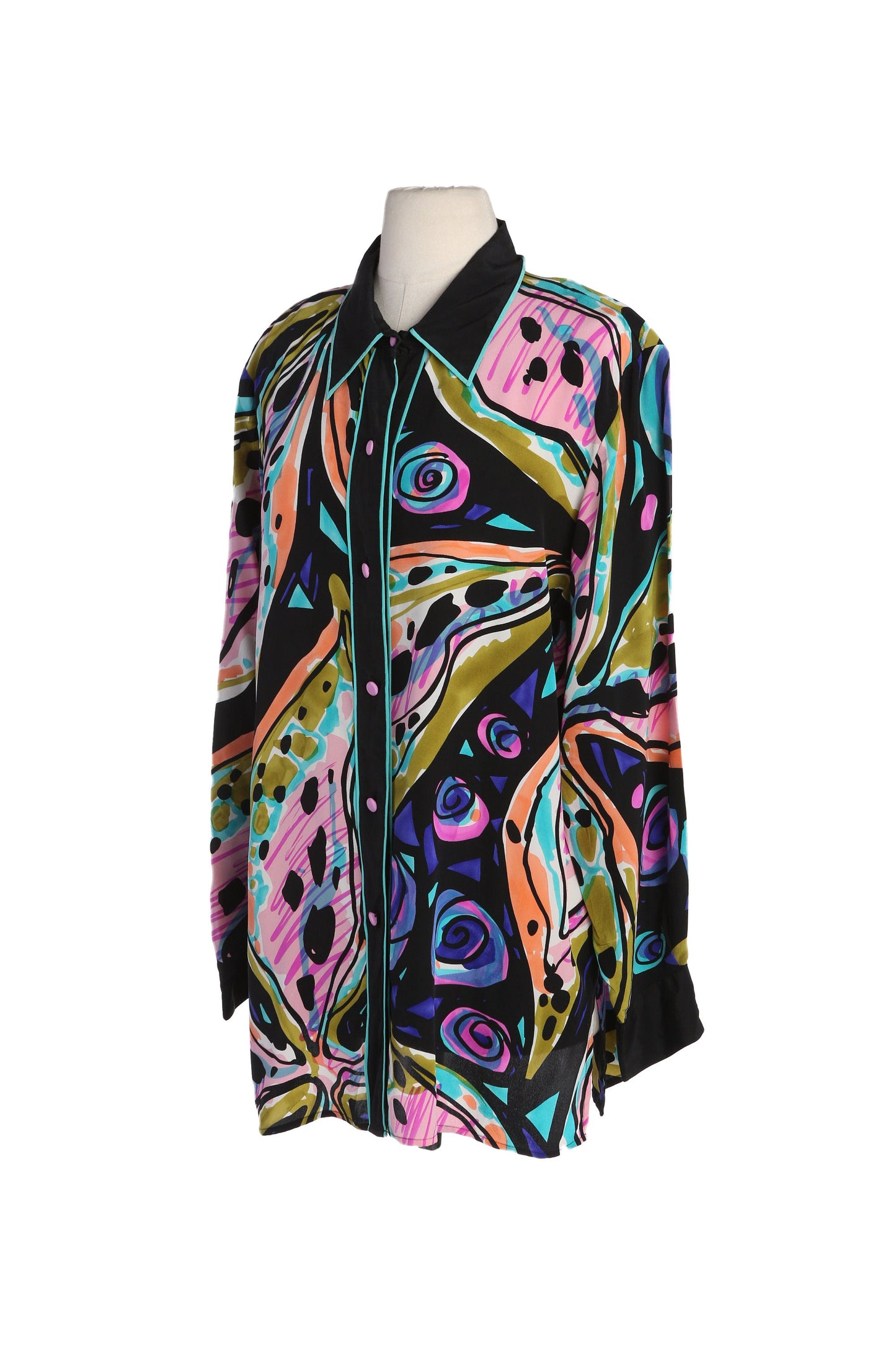 Vintage Women Silk Blouse with Abstract Print by Bob Mackie - Estimated Era 1980's - 1990's