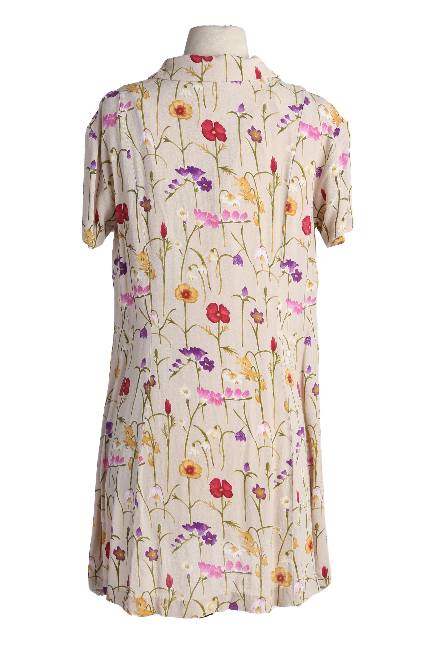 90s Women Beige Floral Print Summer Dress - Made in USA -