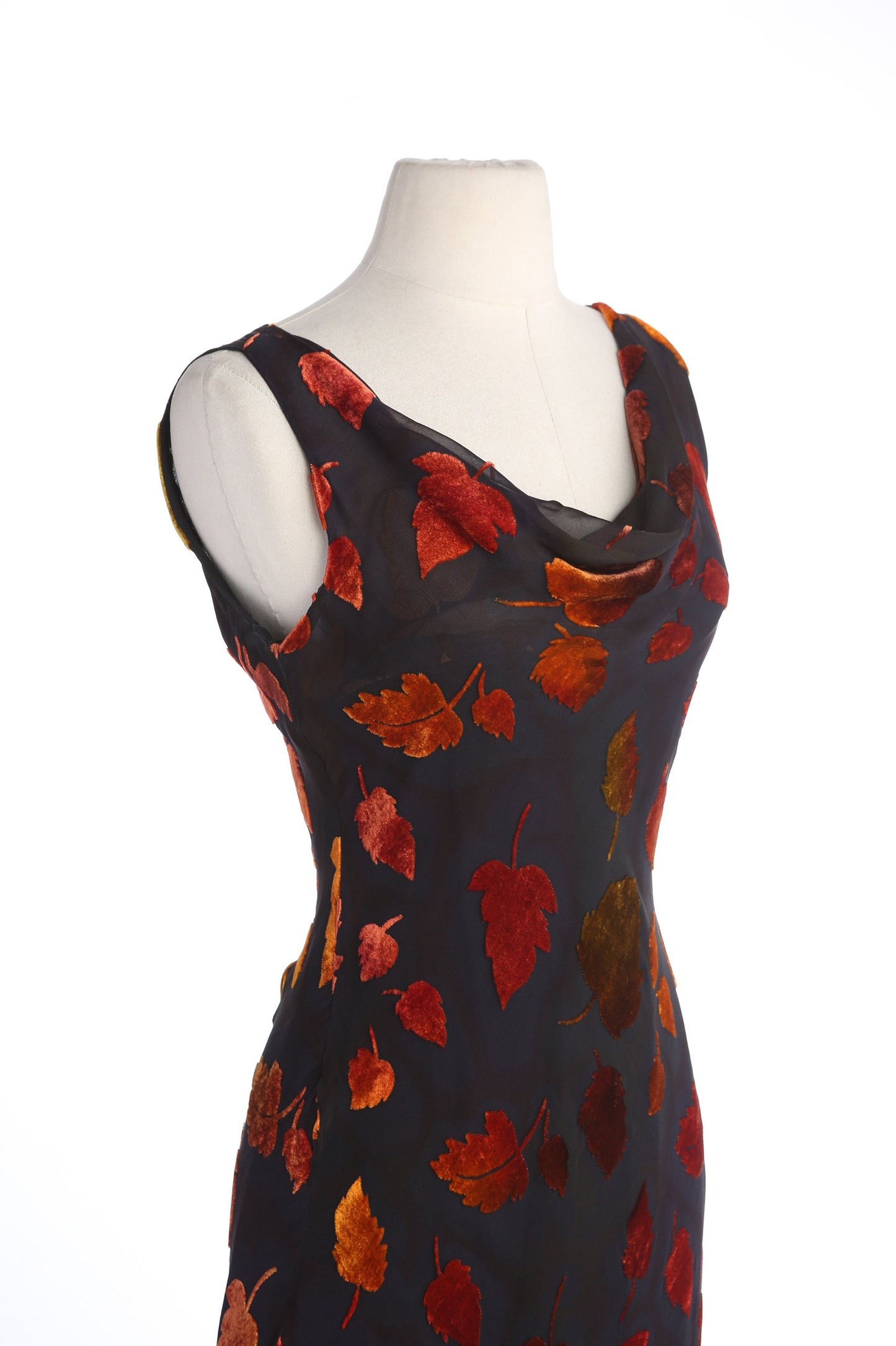 Y2K Black Long Slip Casual/Summer Dress with Red Leaf Designs by Mannequines