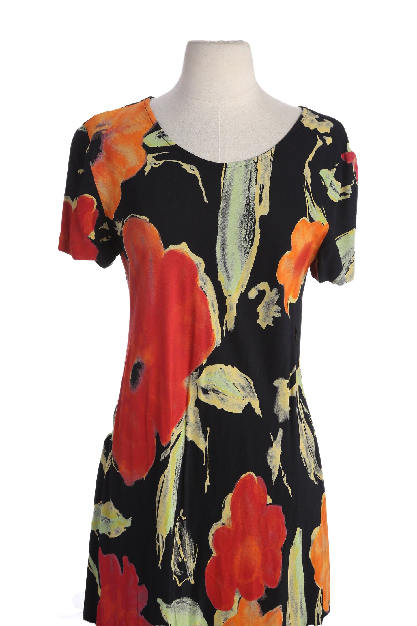 90s Floral Print Black Summer Rayn Dress by Carole Little