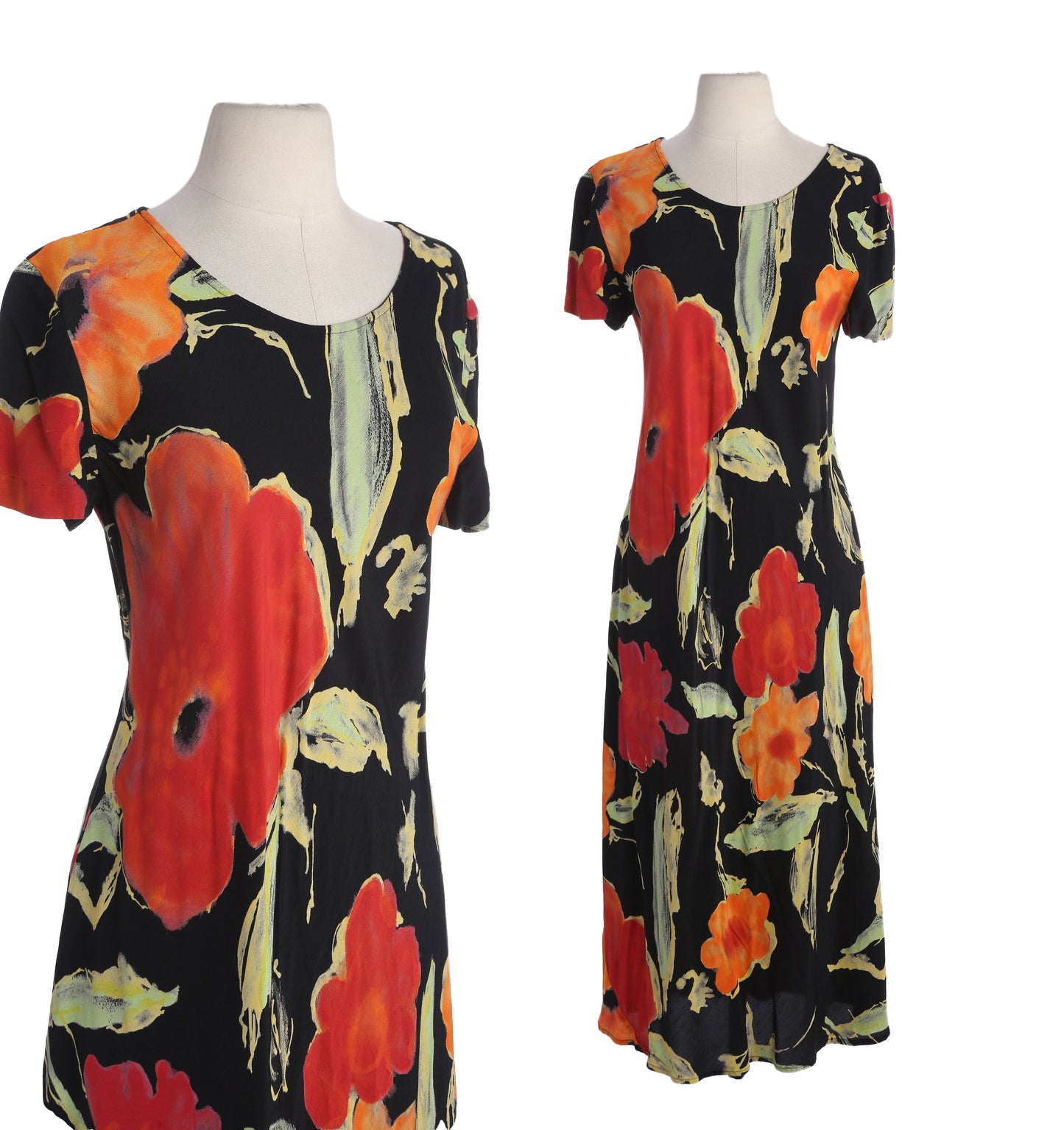 90s Floral Print Black Summer Rayn Dress by Carole Little