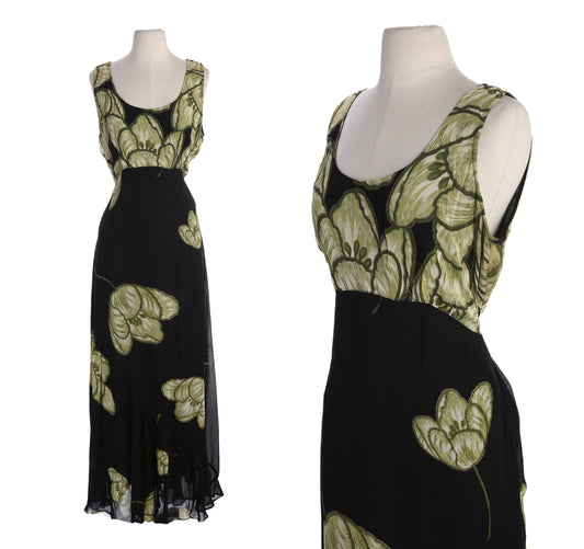 90s Women Black Long Sleeveless Casual/ Summer Dress by Nostalgia - Made in India