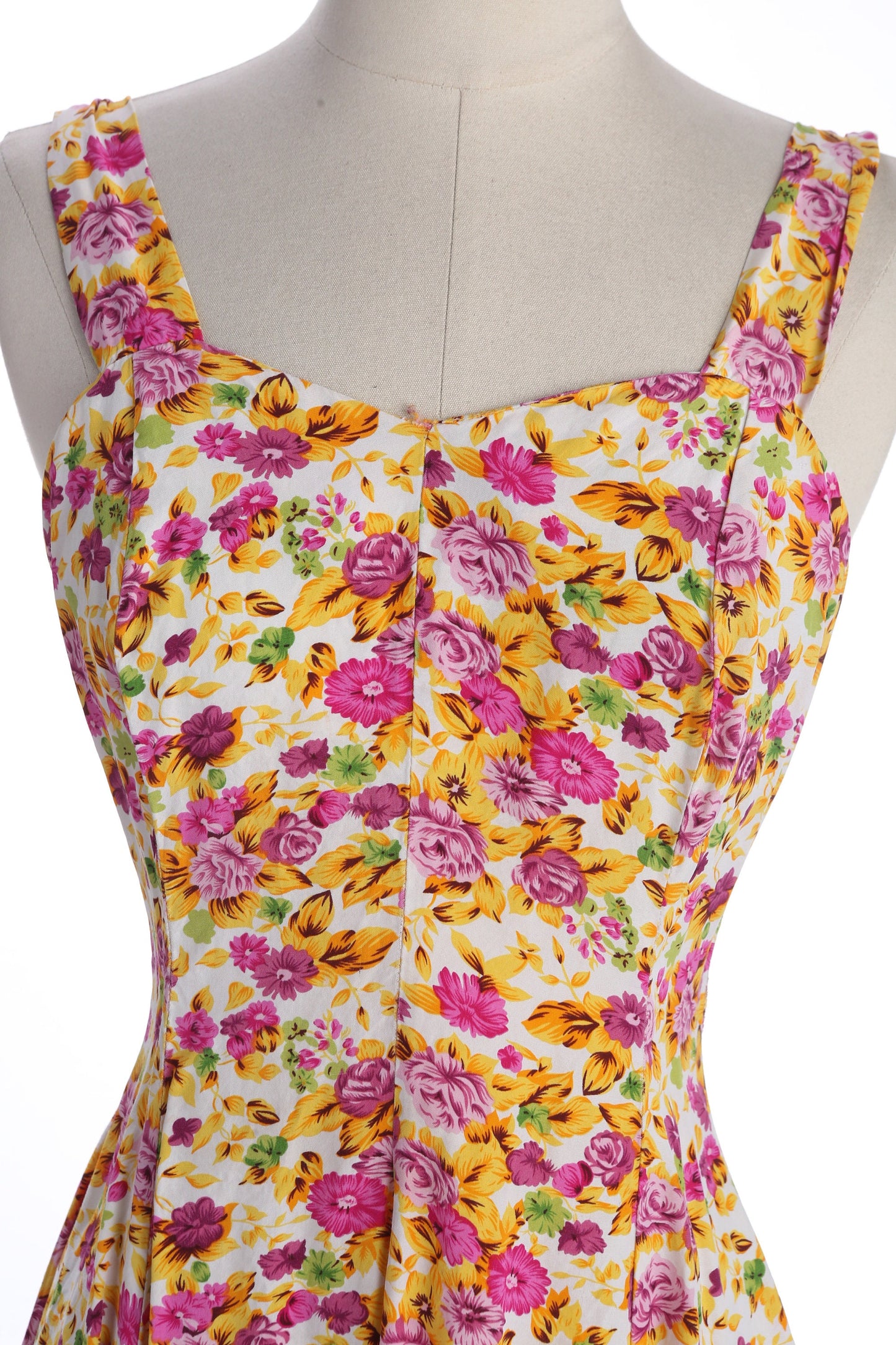 90s Women White Floral Print Sleeveless Summer Dress