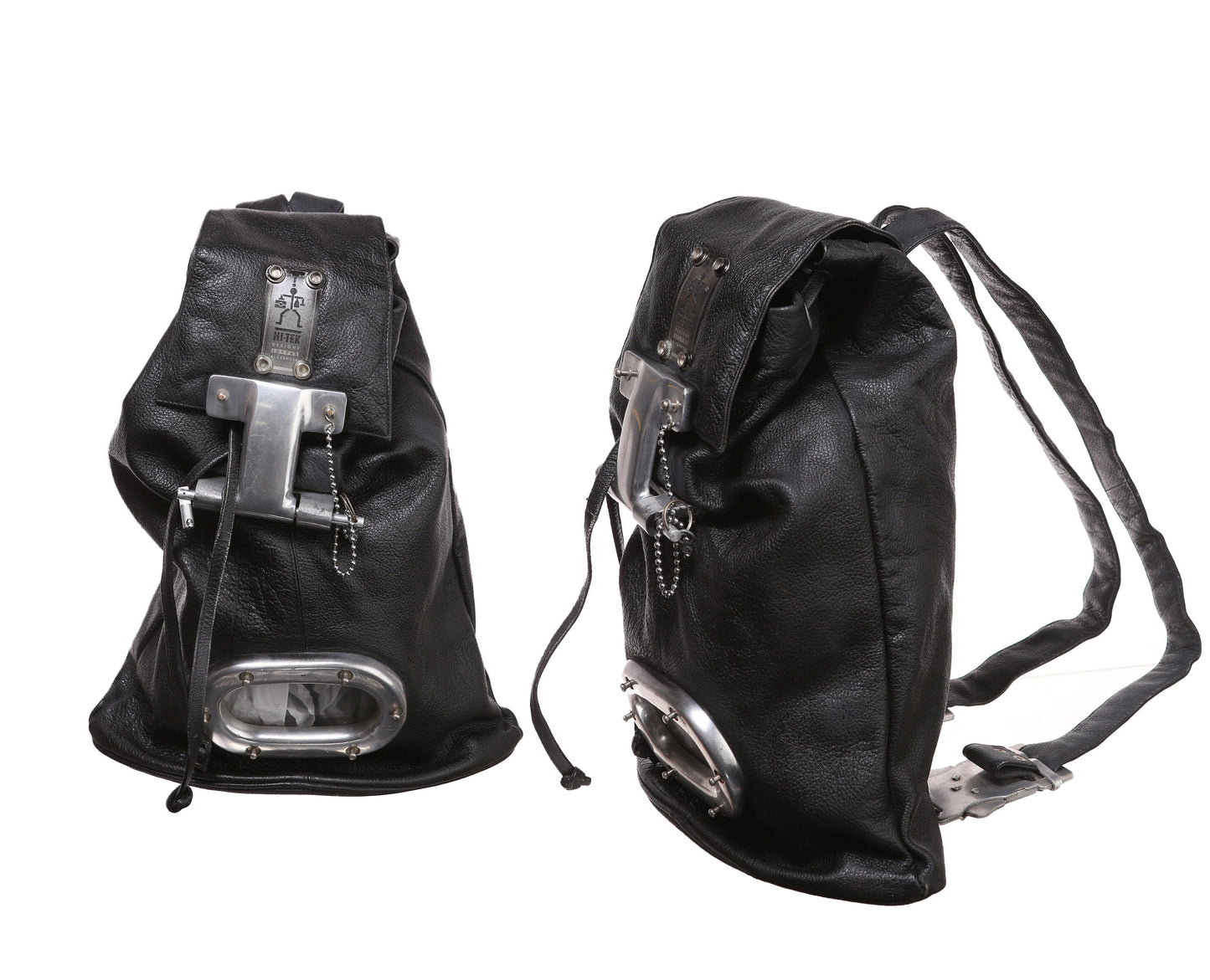 Vintage Hi-Tek Designs Black Leather Backpack by Alexander - Est Era 90s - Y2K
