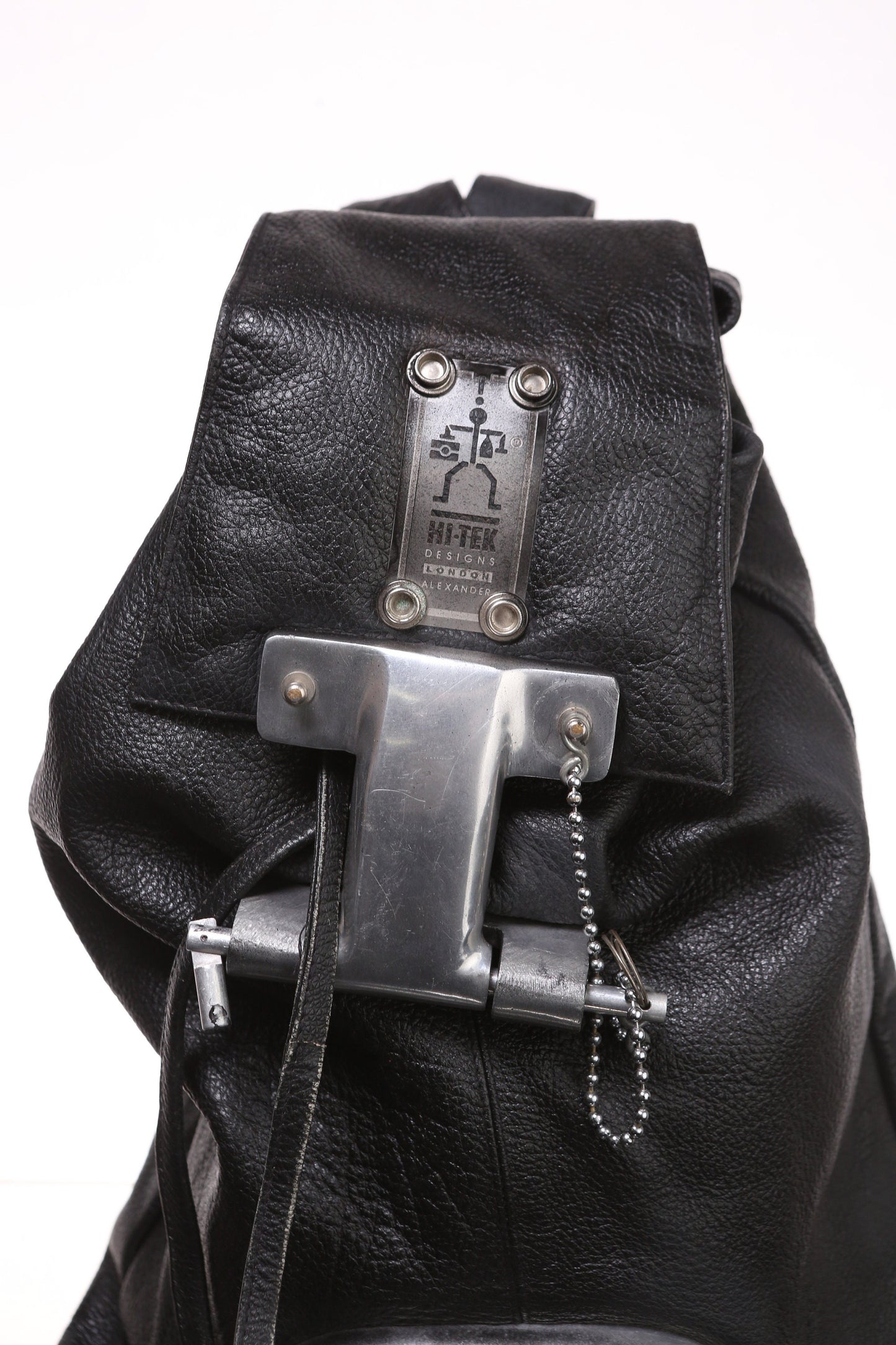 Vintage Hi-Tek Designs Black Leather Backpack by Alexander - Est Era 90s - Y2K