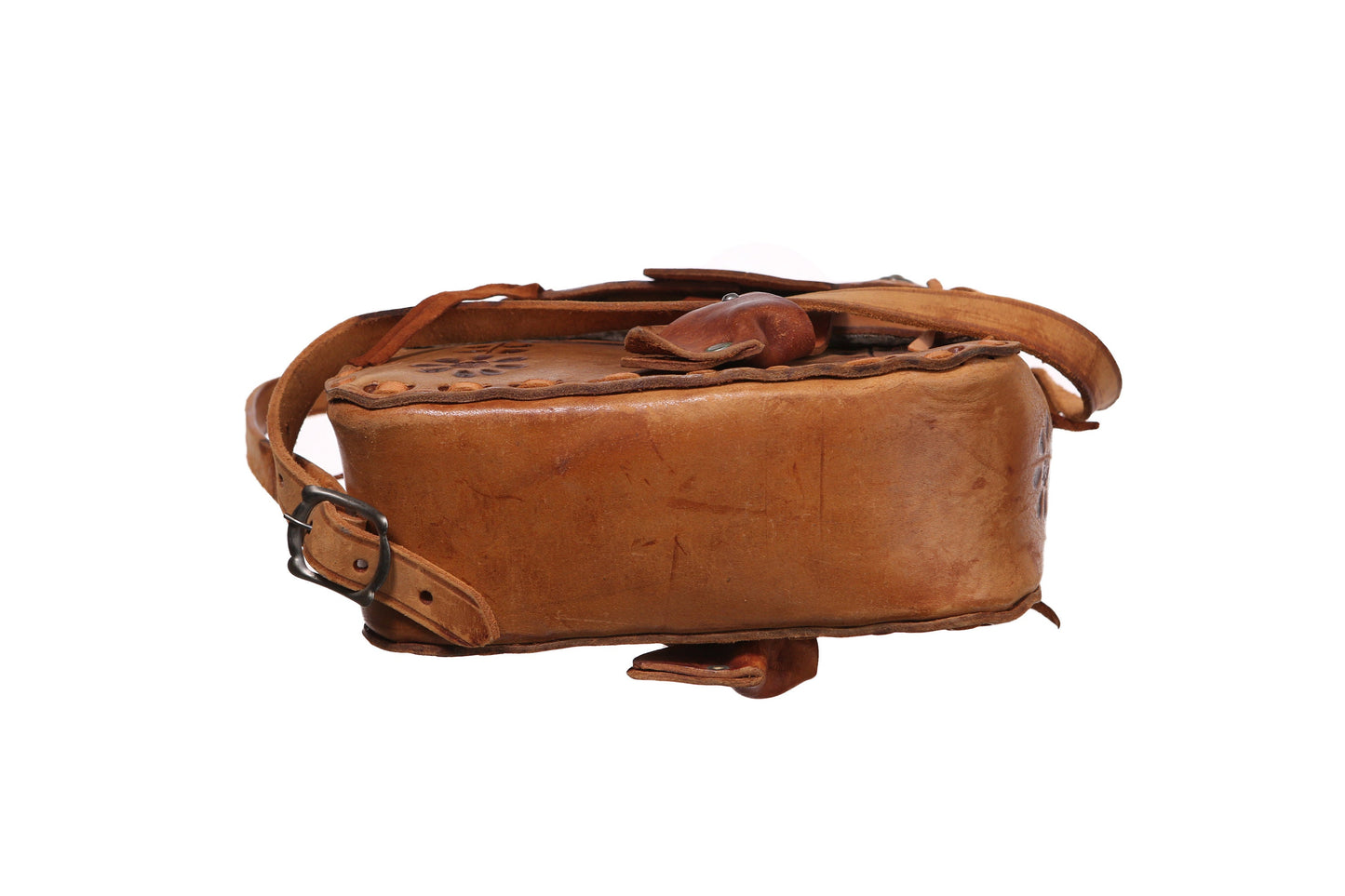 Vintage Tooled Leather Bag with Horse Saddle Design - Est Era 1970's - 1980's