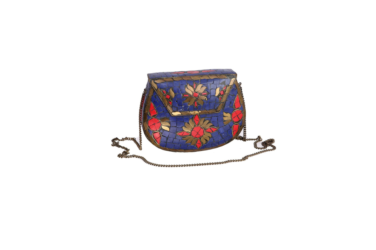 Vintage Steel Strap Bag with Tapestry Stones