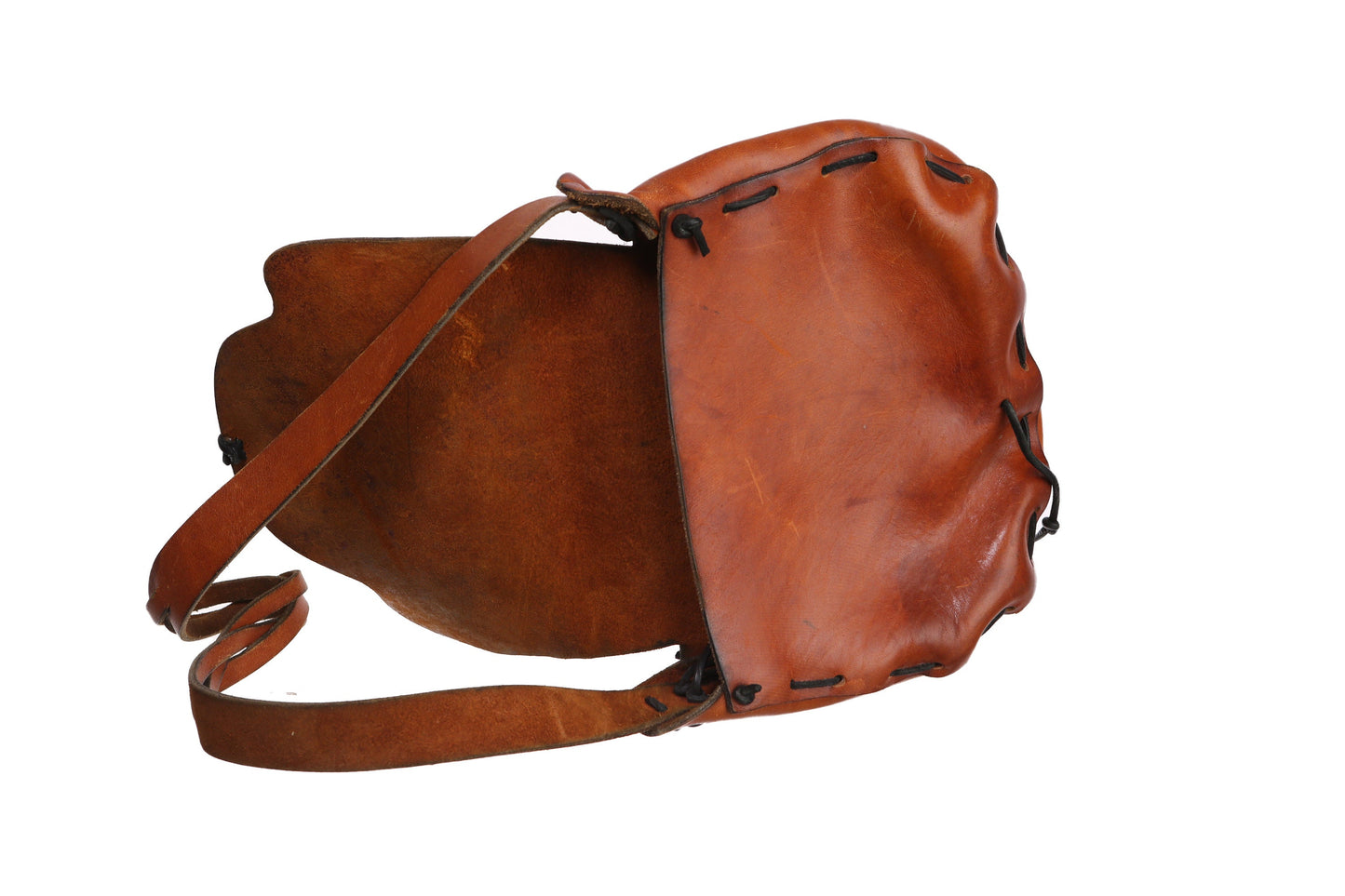 Vintage Tooled Leather Bag with Floral Designs - Est Era 1970's - 1980's