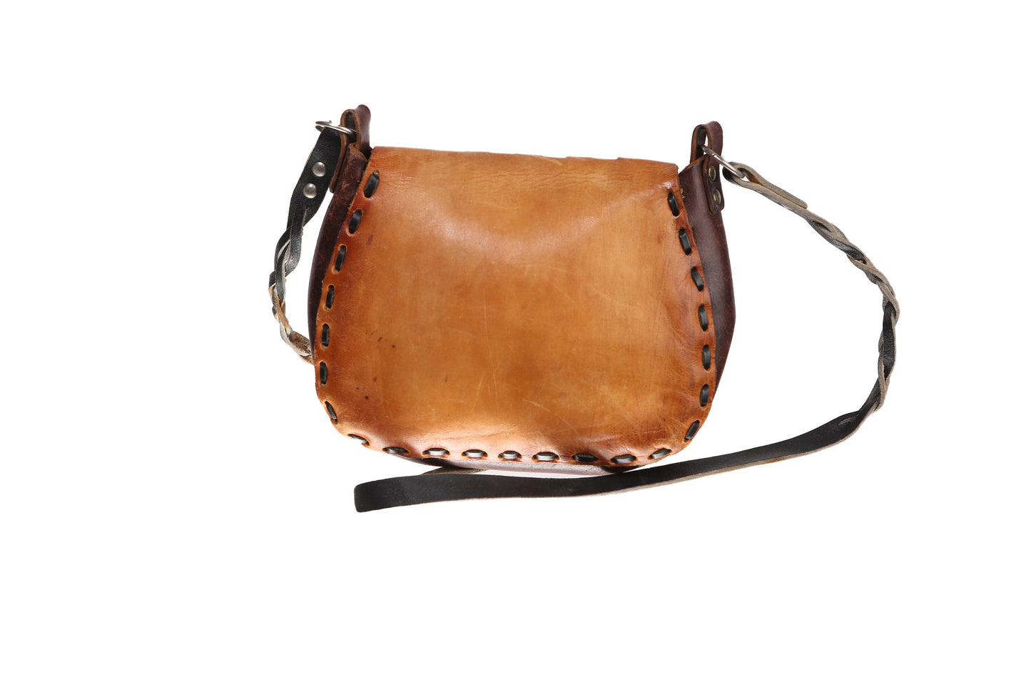 Vintage Tooled Handmade Leather Bag with Floral Designs - Est Era 1970's - 1980's