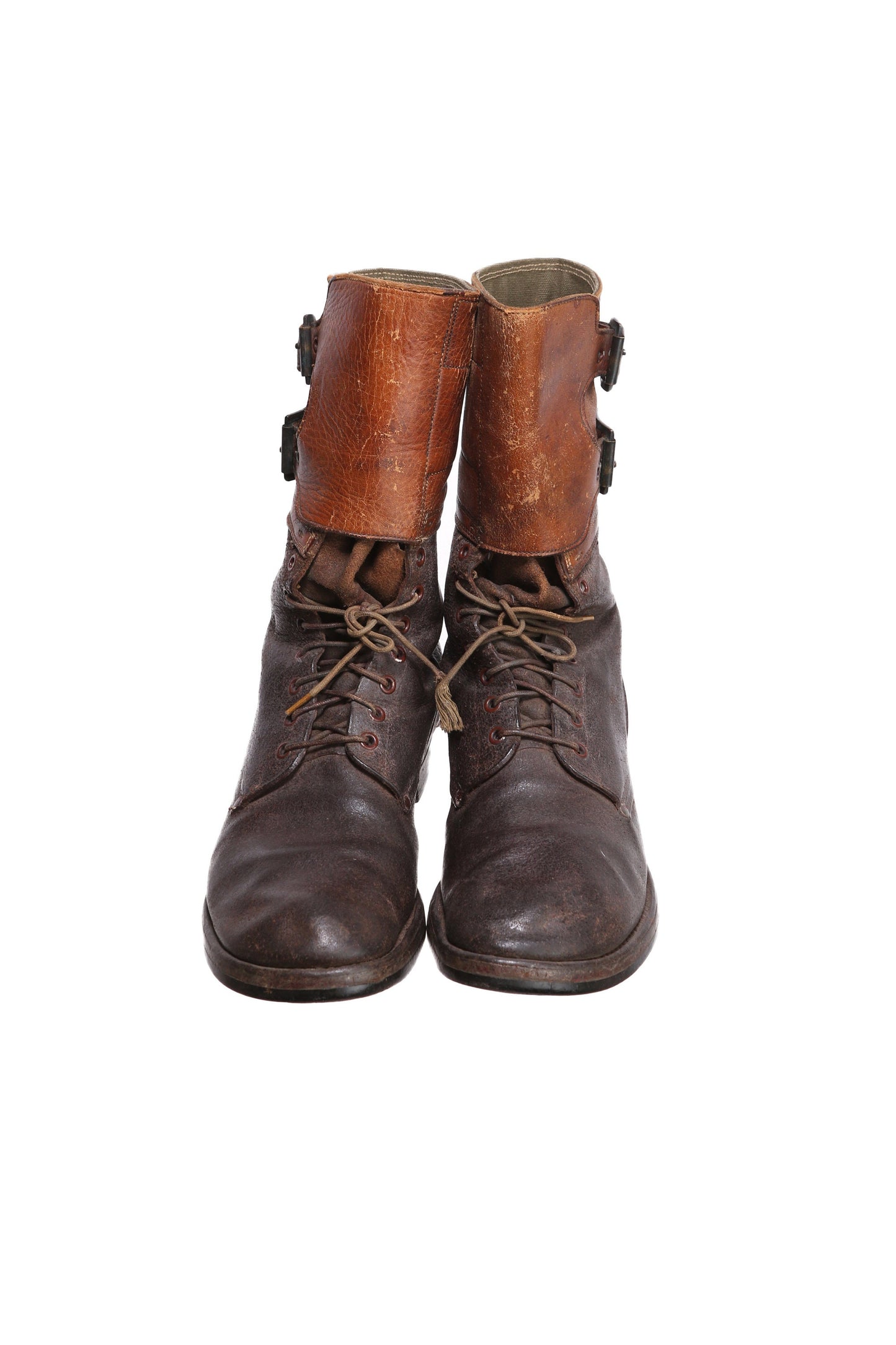 Vintage Men's Brown Leather High Top Boots with Midcap Belt Attachments - Size  10 D
