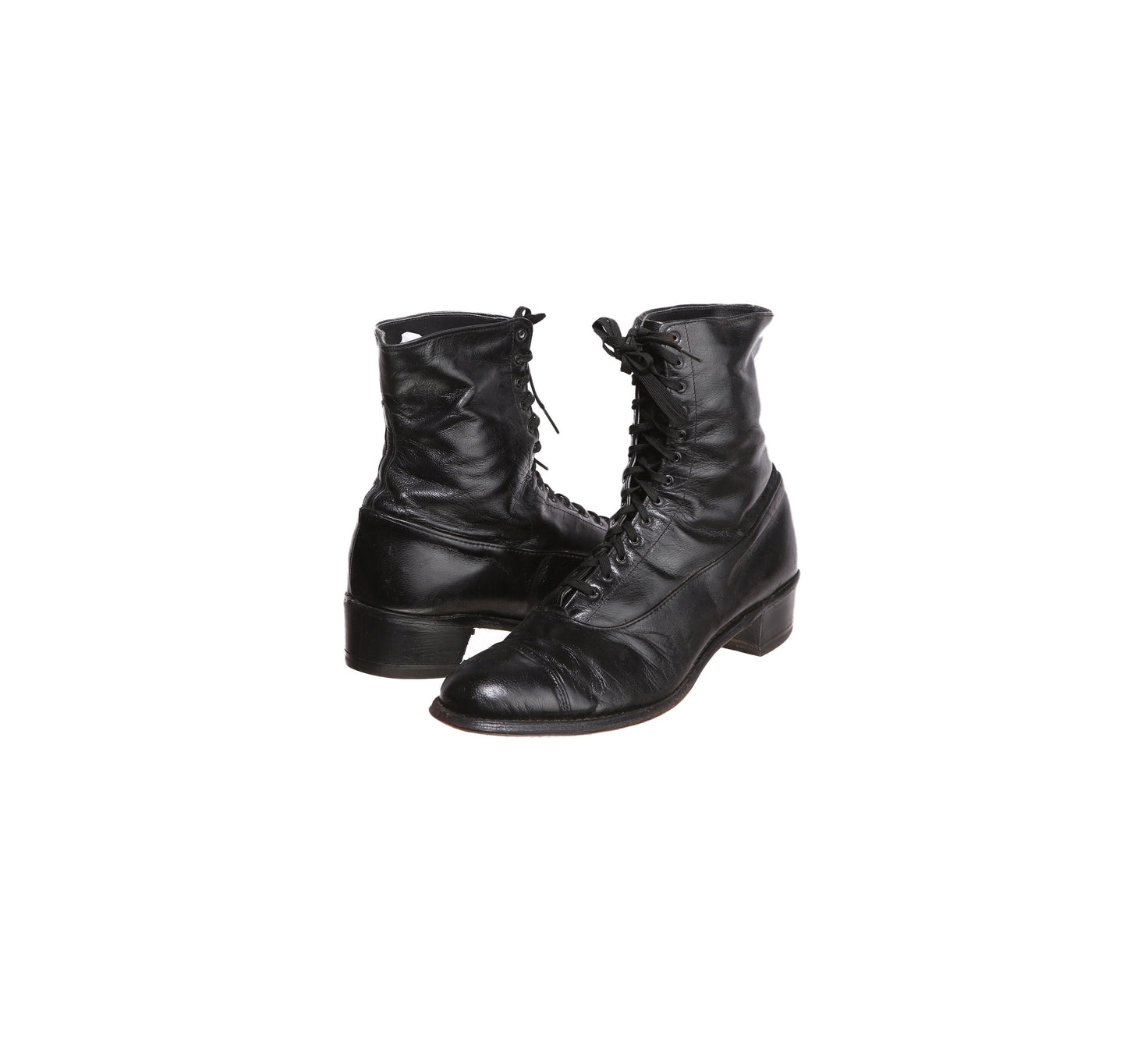 Vintage Women Black Leather Boots - Victorian Style - Made in USA