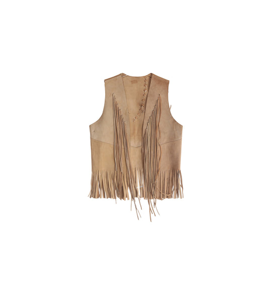 Vintage Men's Beige Suede Fringed Vest