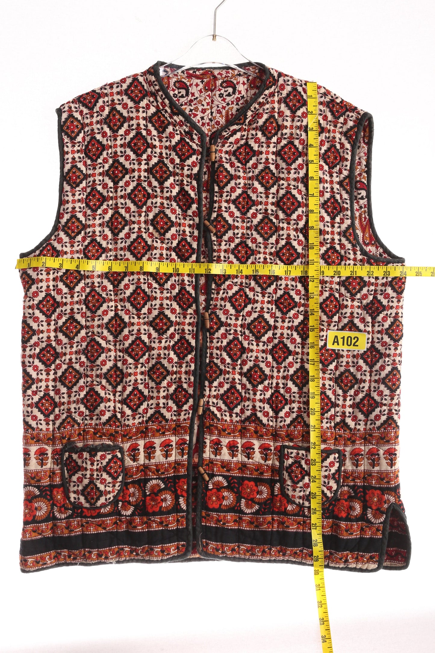 Vintage Women Block Floral Print Boho Vest - Est Era 70's - 80's
