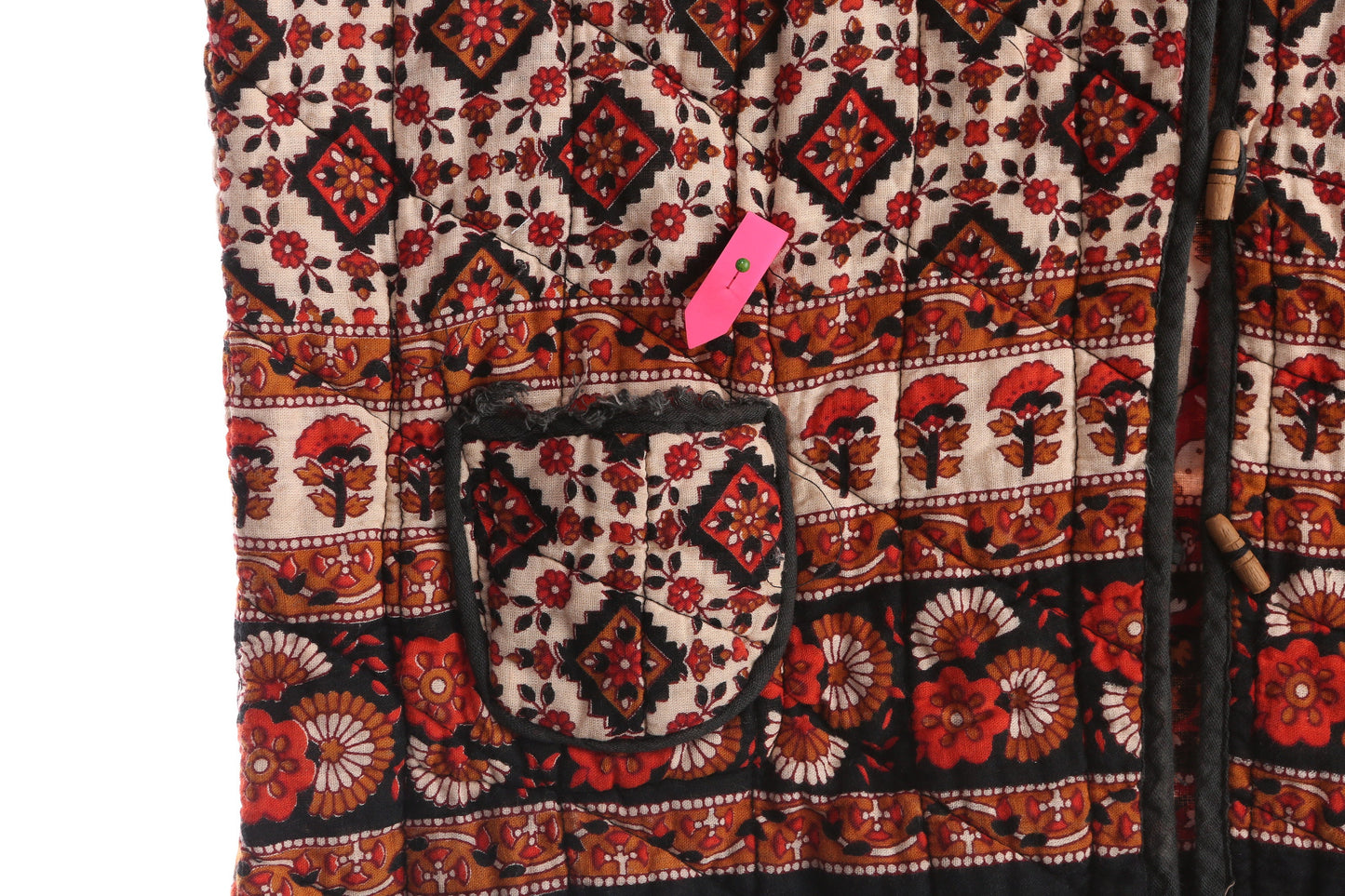 Vintage Women Block Floral Print Boho Vest - Est Era 70's - 80's