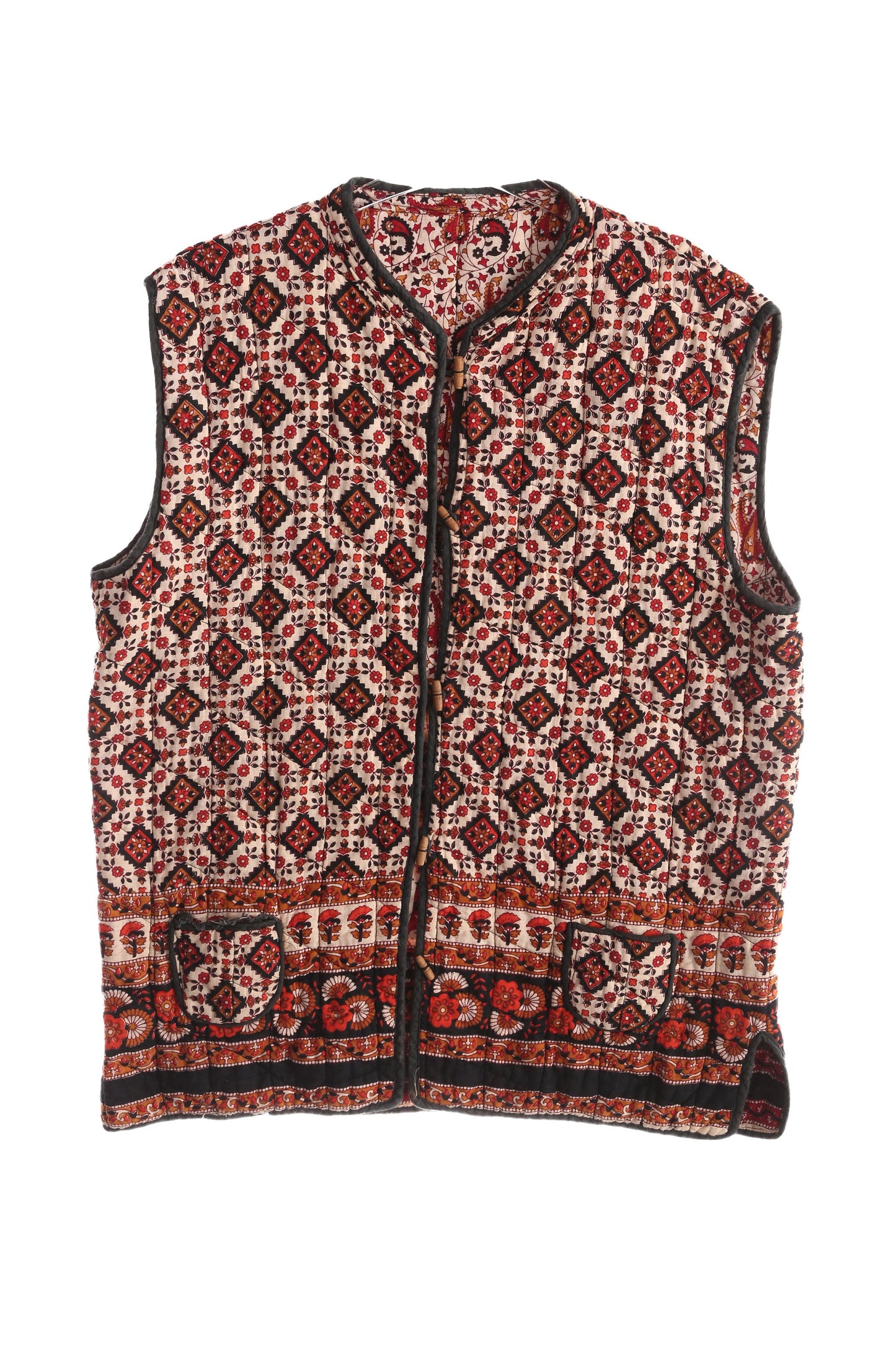 Vintage Women Block Floral Print Boho Vest - Est Era 70's - 80's
