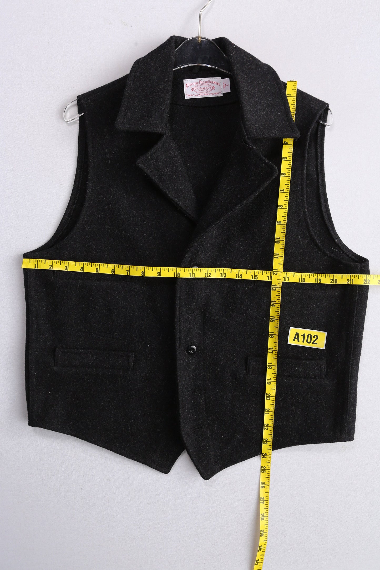 Vintage Men's Black Wool Vest by CC Filson Co. Seattle - Made in USA - Size Large