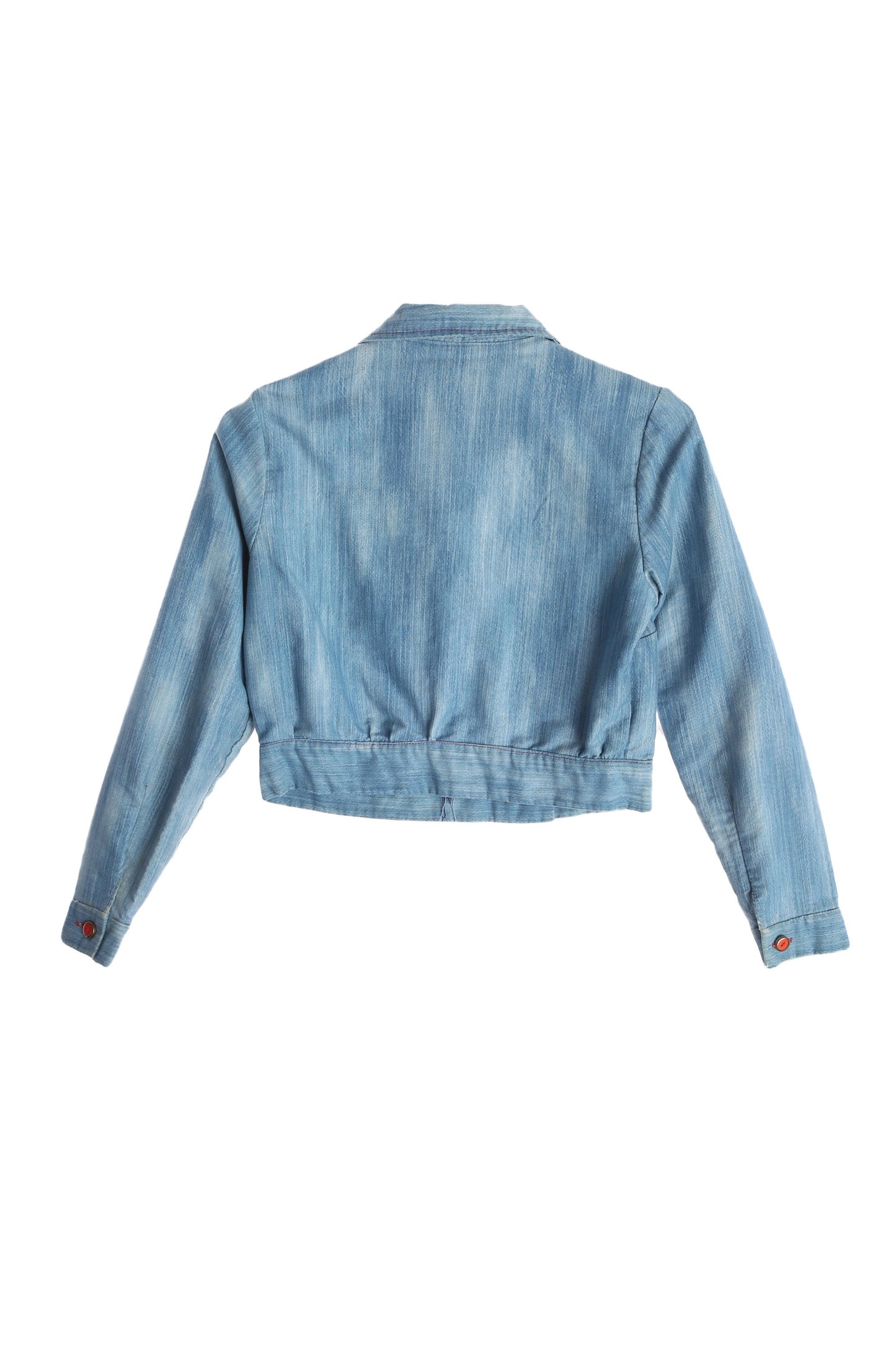 70s Women high Waist Blue Button up Jacket with Front Embroidered Details