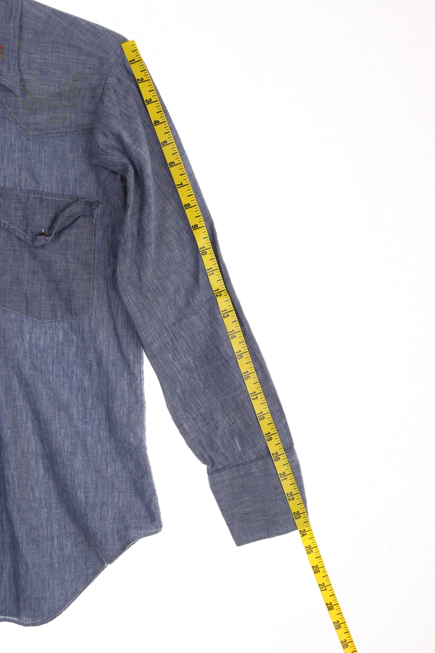 70s Women's Blue Denim Floral Embroidered Shirt