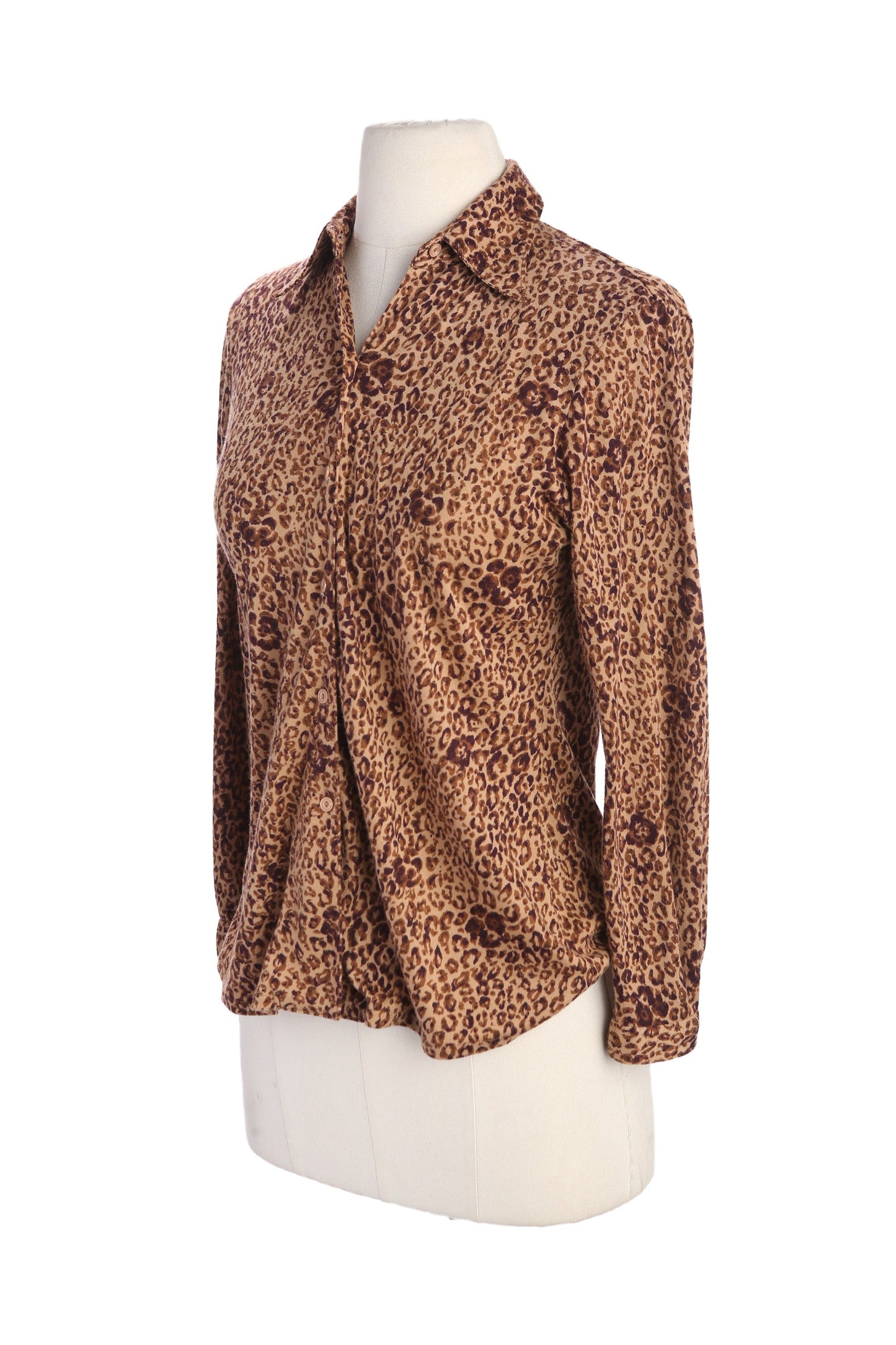 70s Women Brown Animal Print Polyester Blouse