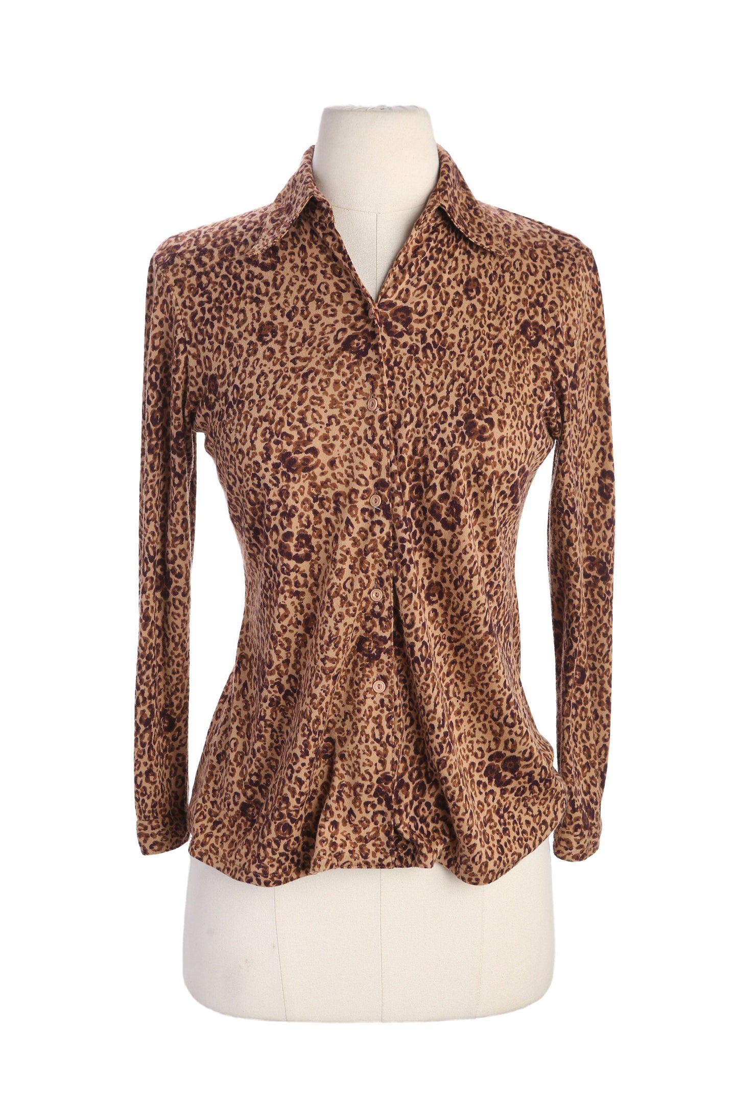70s Women Brown Animal Print Polyester Blouse