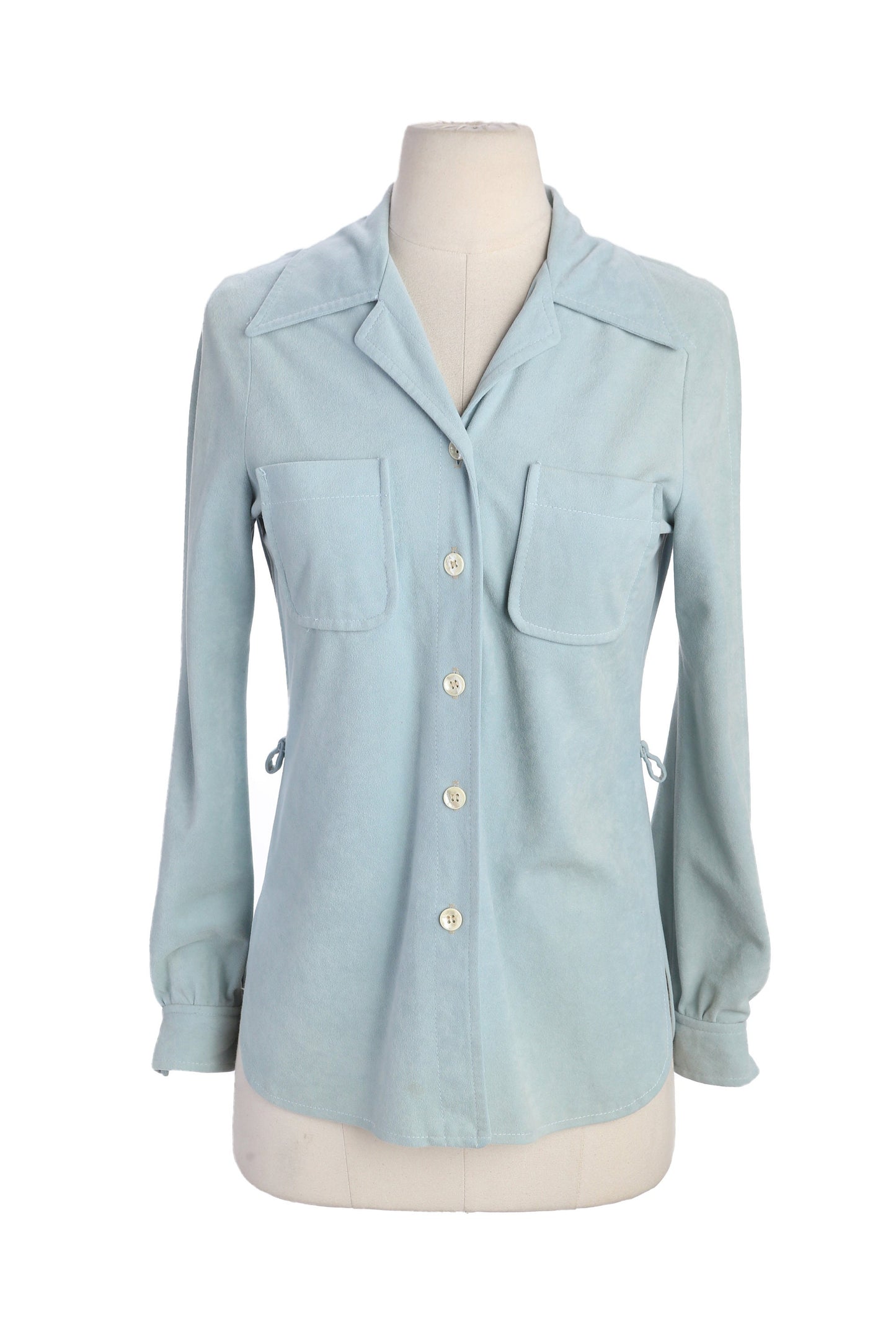 70s Women Blue Poly Blouse by Campus Casuals of California