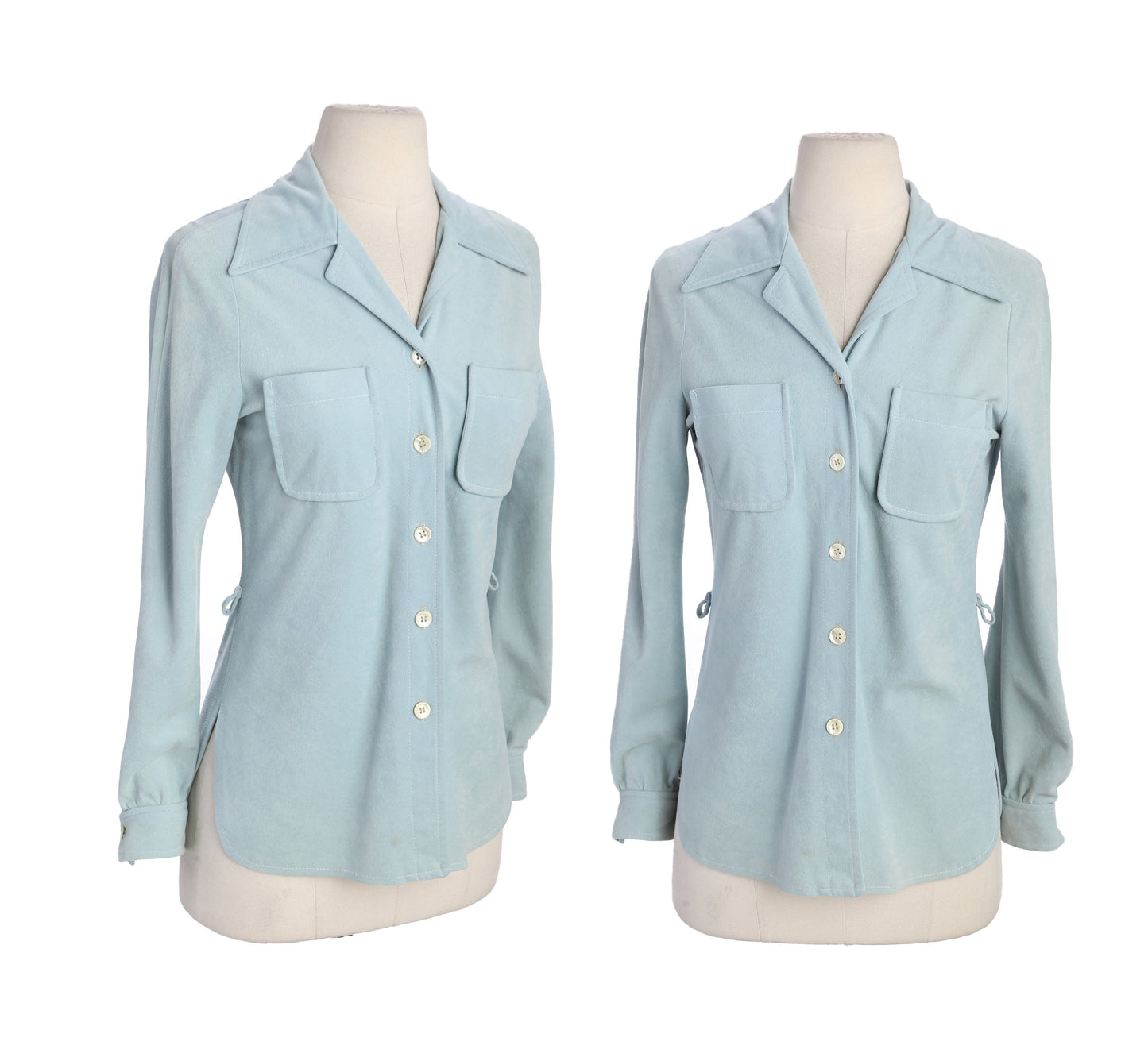 70s Women Blue Poly Blouse by Campus Casuals of California