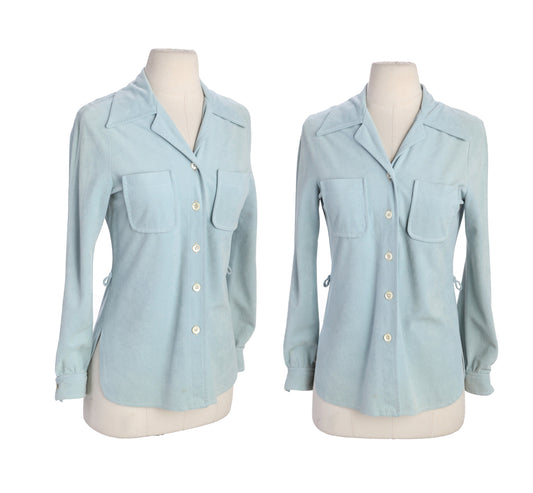 70s Women Blue Poly Blouse by Campus Casuals of California