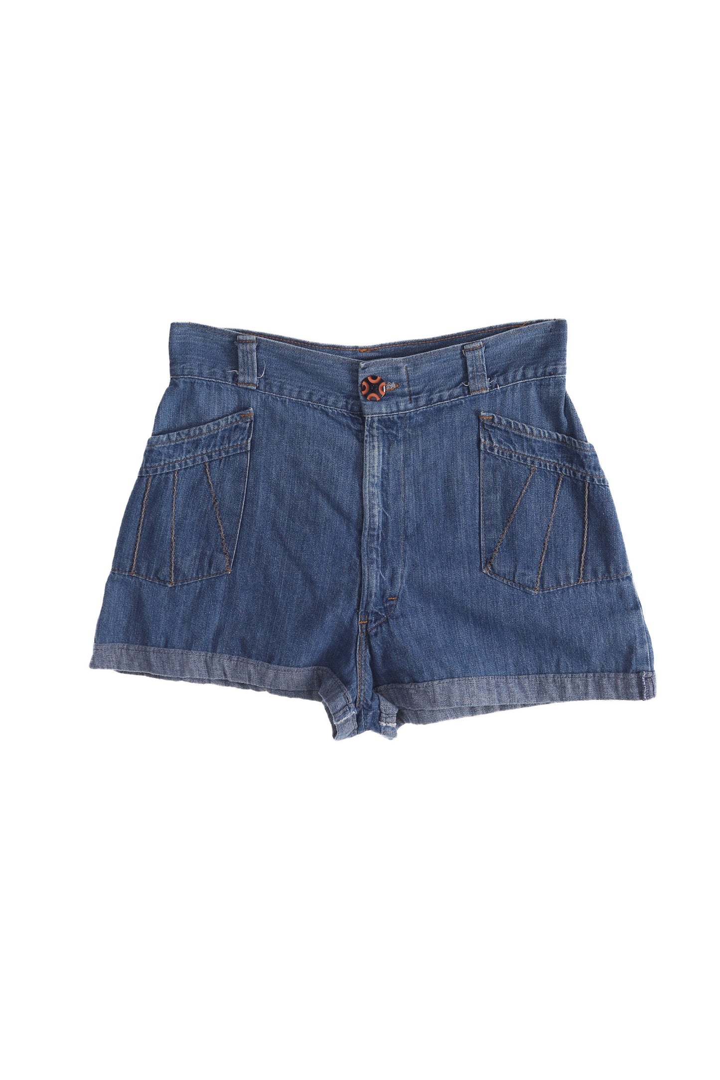 Vintage Women Blue High Waist Shorts - Est Era 70s - 80s
