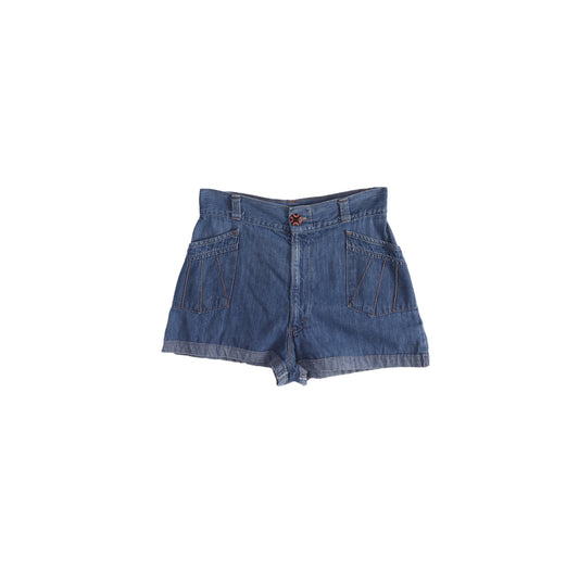 Vintage Women Blue High Waist Shorts - Est Era 70s - 80s