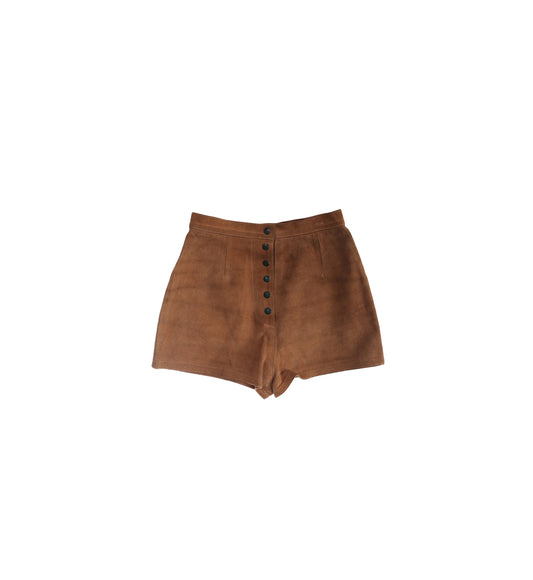 Vintage Women's Brown Suede Shorts High Waist - Estimated Era 70s - 80s - Hand Painted