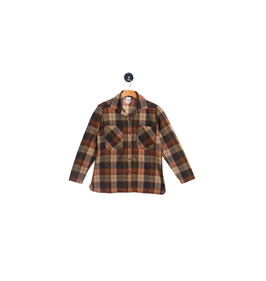 Vintage Women Brown Plaid 70's Top