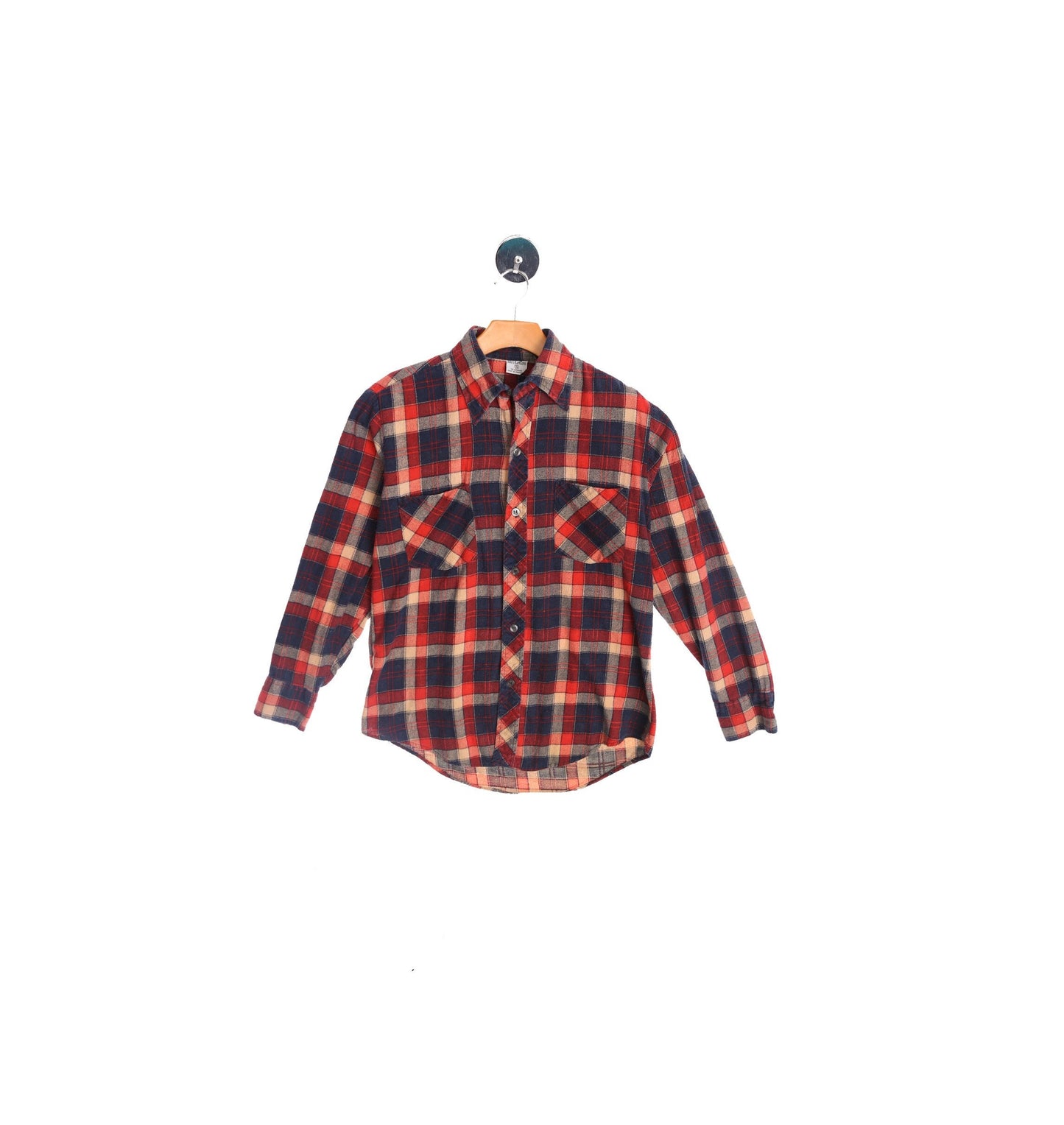 Vintage Red Flannel Shirt - Blue and red Plaid Print - Era 70's - 80's