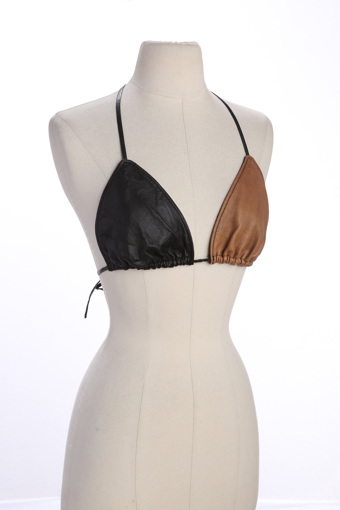 Women Two Tone Leather Bikini Top - Y2K
