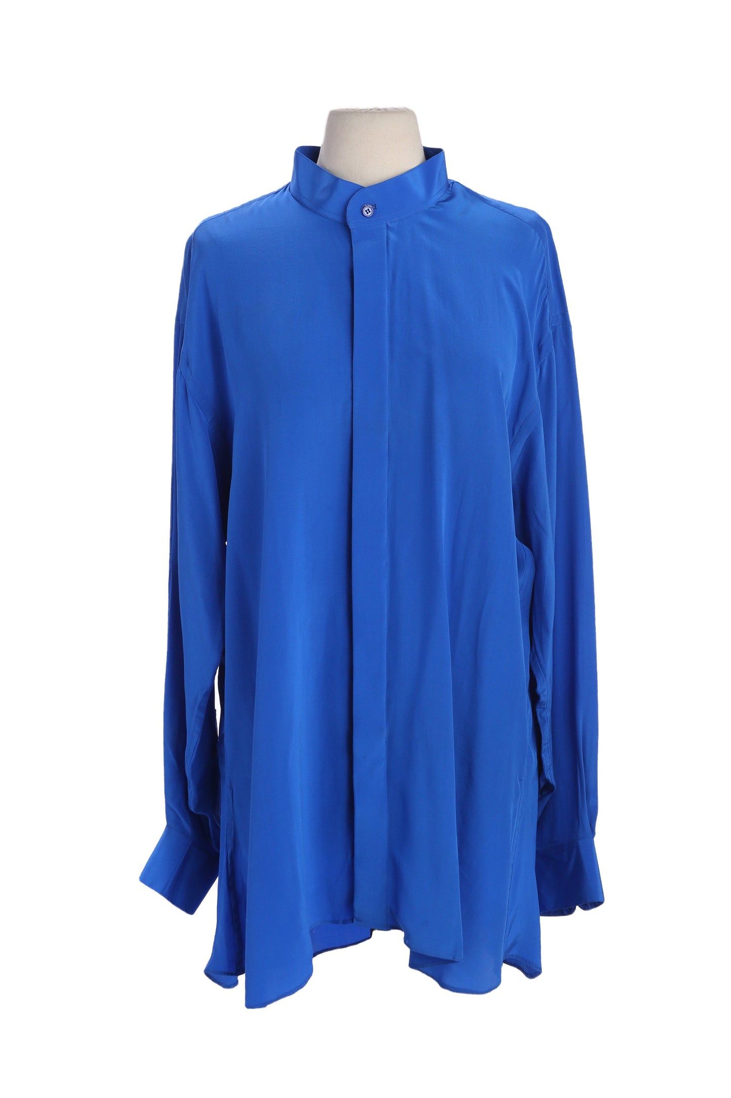 Vintage Men Blue Silk Long Sleeve Shirt