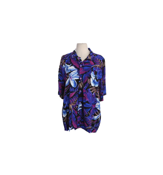 Vintage Men's Floral Print Purple Hawaiian Shirt by Jam's World