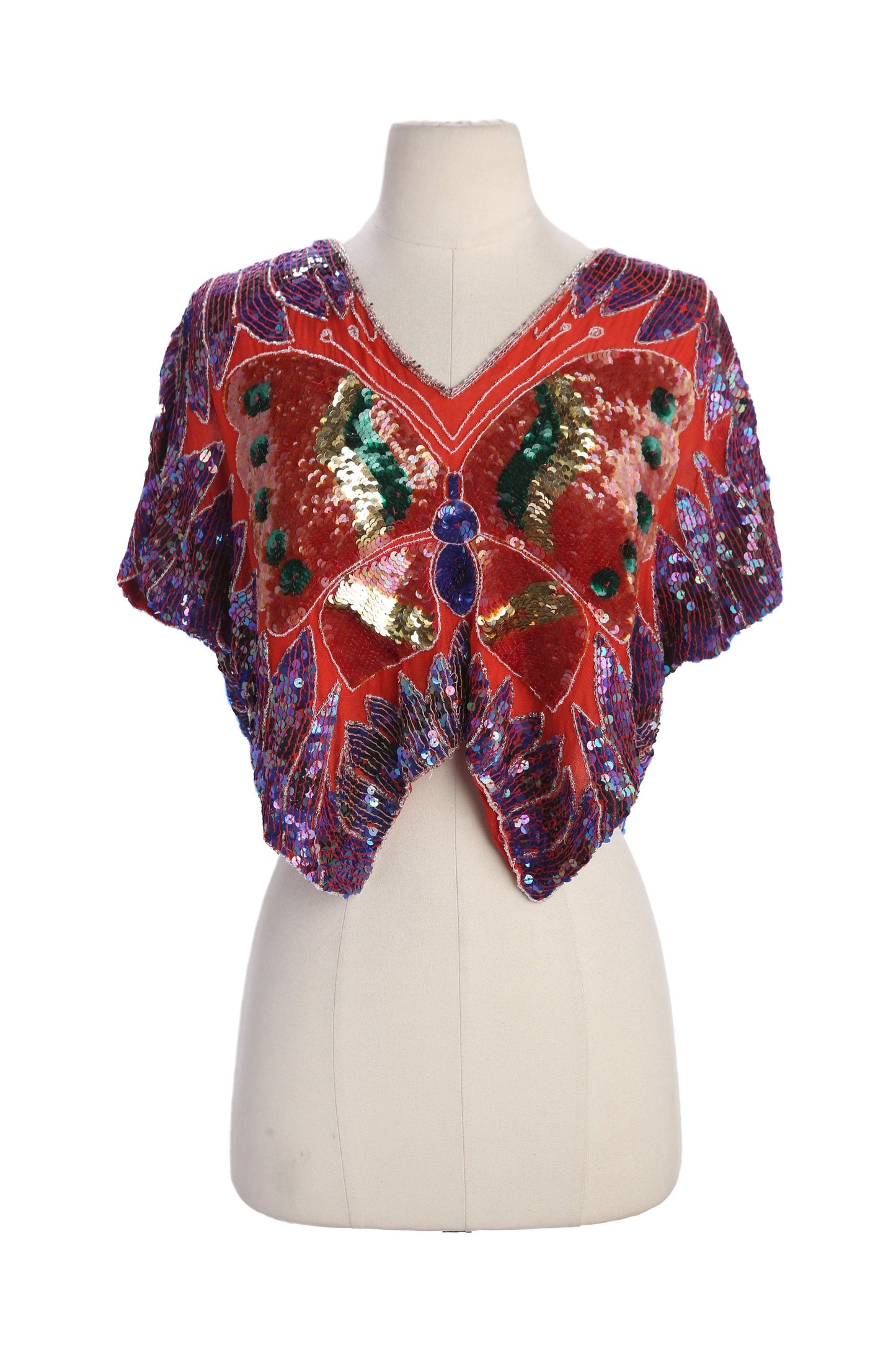 Vintage Women Butterfly Design Sequin Top - Made in India