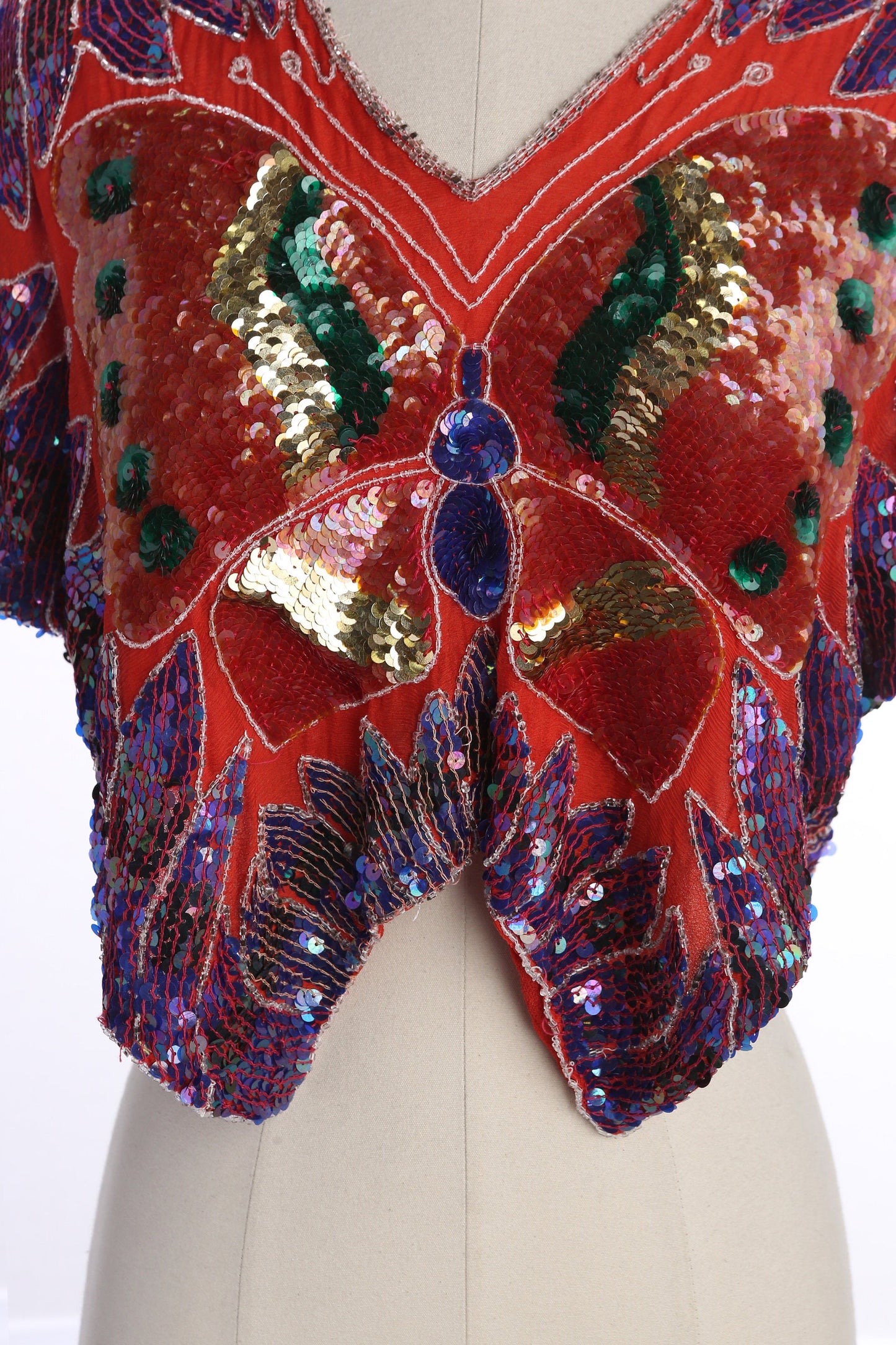 Vintage Women Butterfly Design Sequin Top - Made in India
