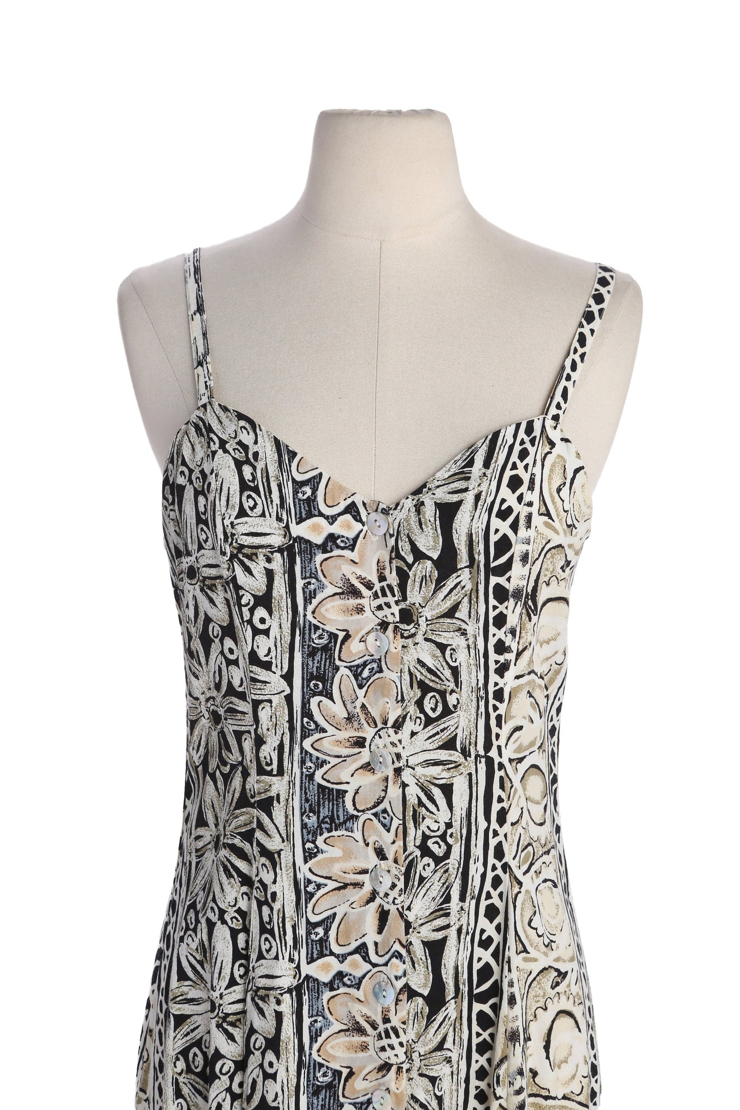 90s Women Floral Print White Sleeveless Rayon Dress by Eminance - Made in USA