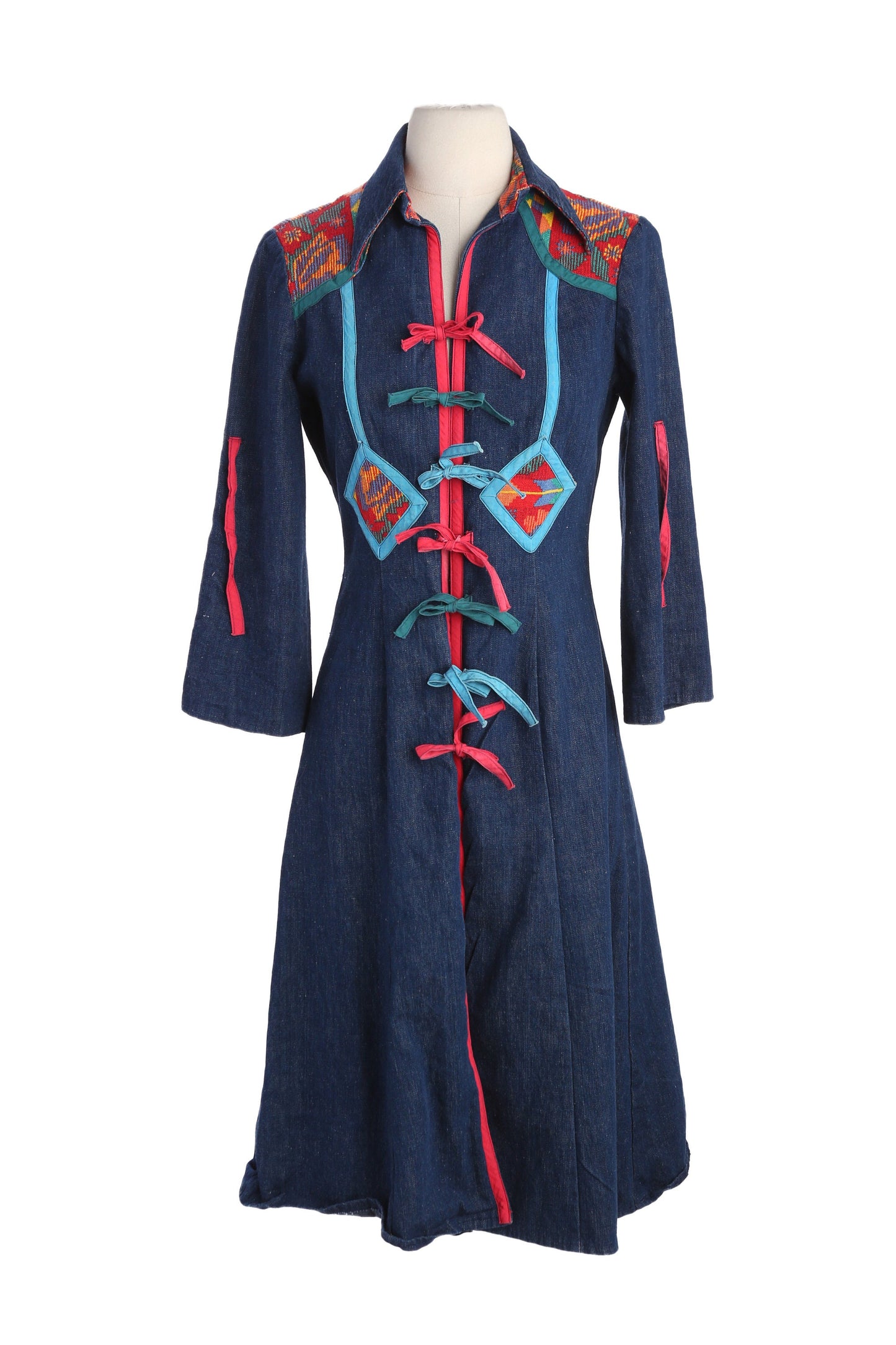 70s Women Blue Denim Long Sleeve Dress by OOPS California